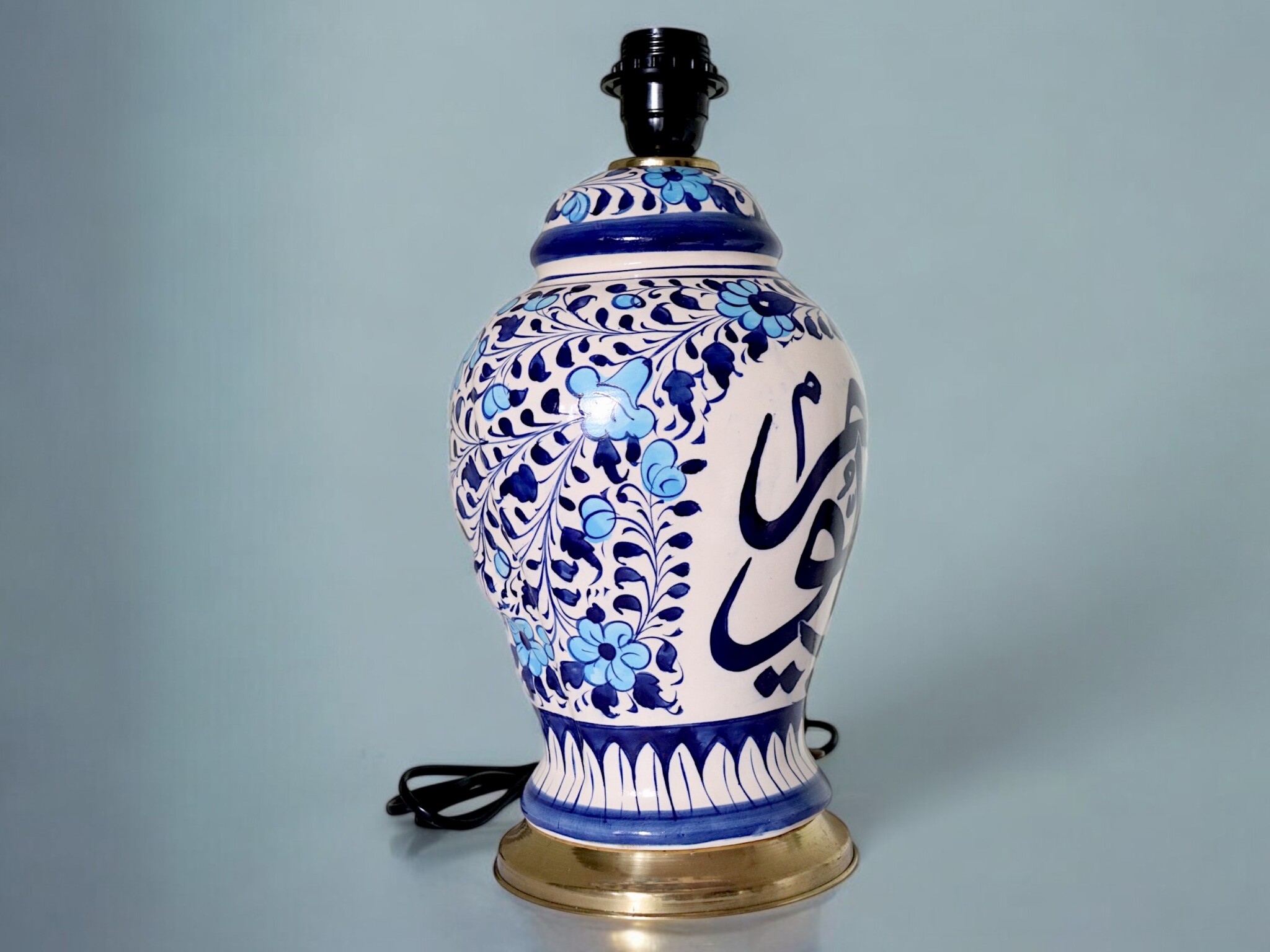 super large Multan ware Ceramic lamp base with islamic calligraphy blue and turquoise Iznik decoration  یاحی یا قیوم No:25G