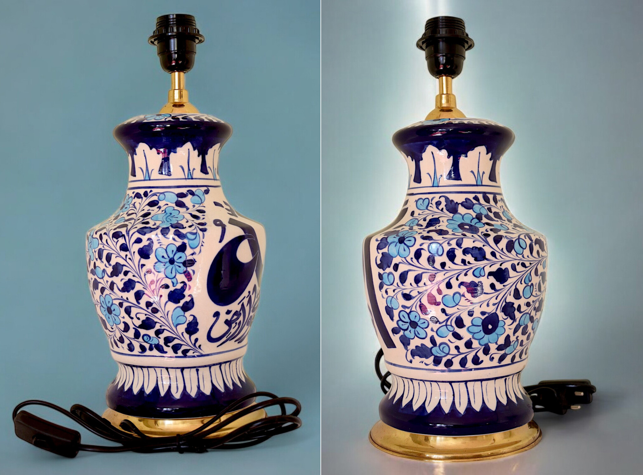 islamische handbemalte Keramik Lampenfuß aus Multan Iznik Lampe  الله نور السماوات والارض Nr:25H