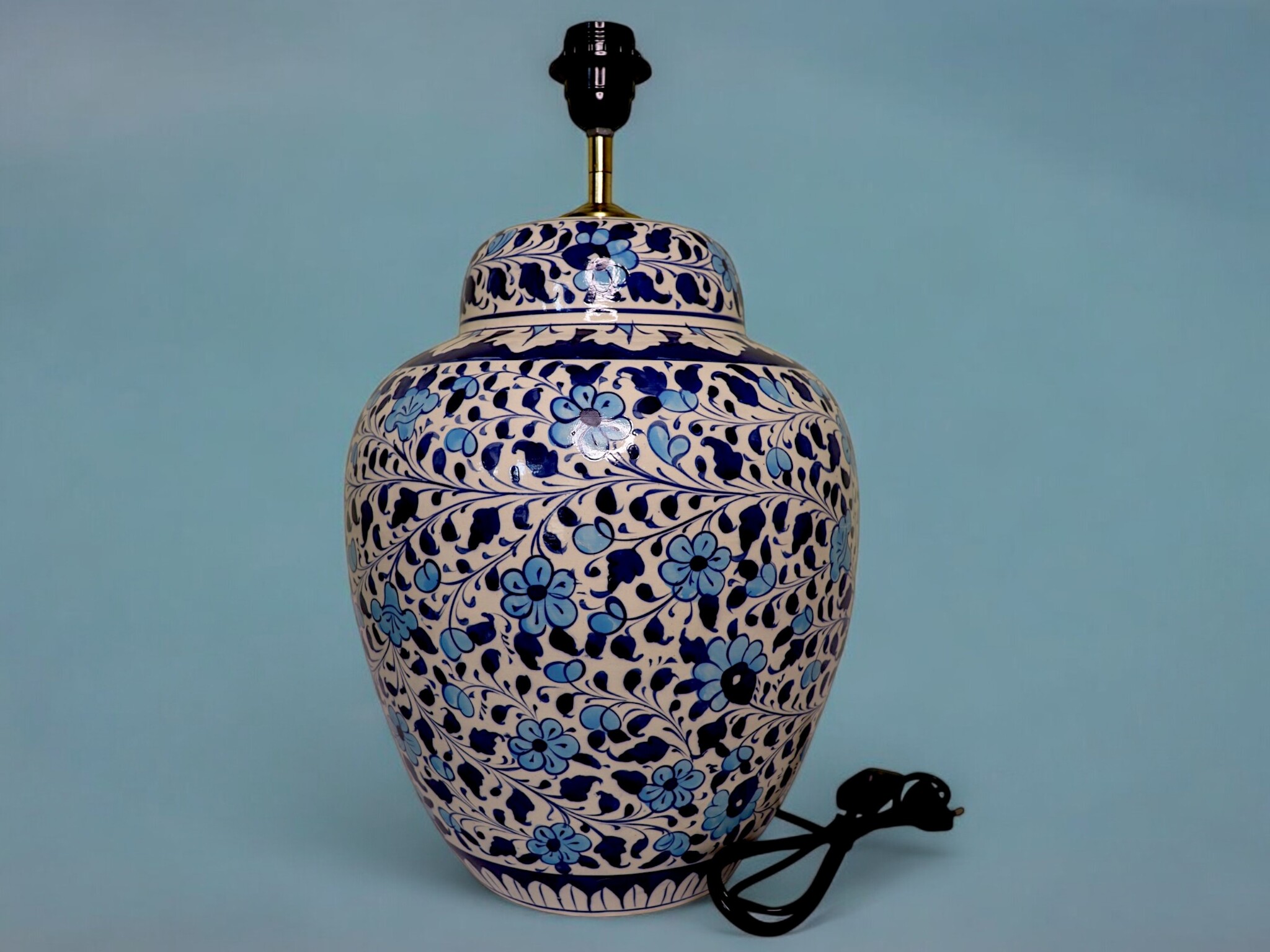 super large Multan ware Ceramic lamp base with islamic calligraphy blue and turquoise Iznik decoration الرحيم جل جلاله No:25J