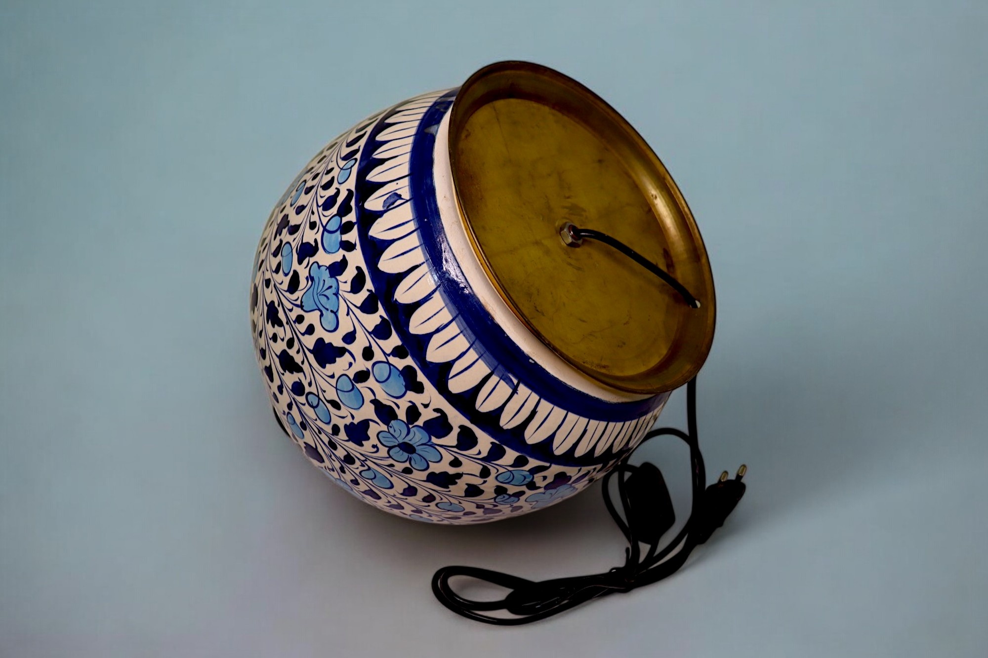 super large Multan ware Ceramic lamp base with islamic calligraphy blue and turquoise Iznik decoration والله خير الرازقين No:25K