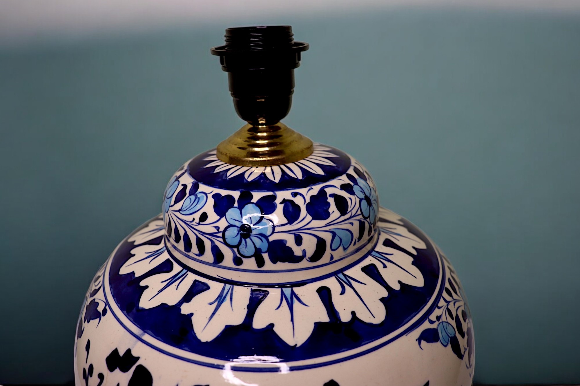 super large Multan ware Ceramic lamp base with islamic calligraphy blue and turquoise Iznik decoration والله خير الرازقين No:25K