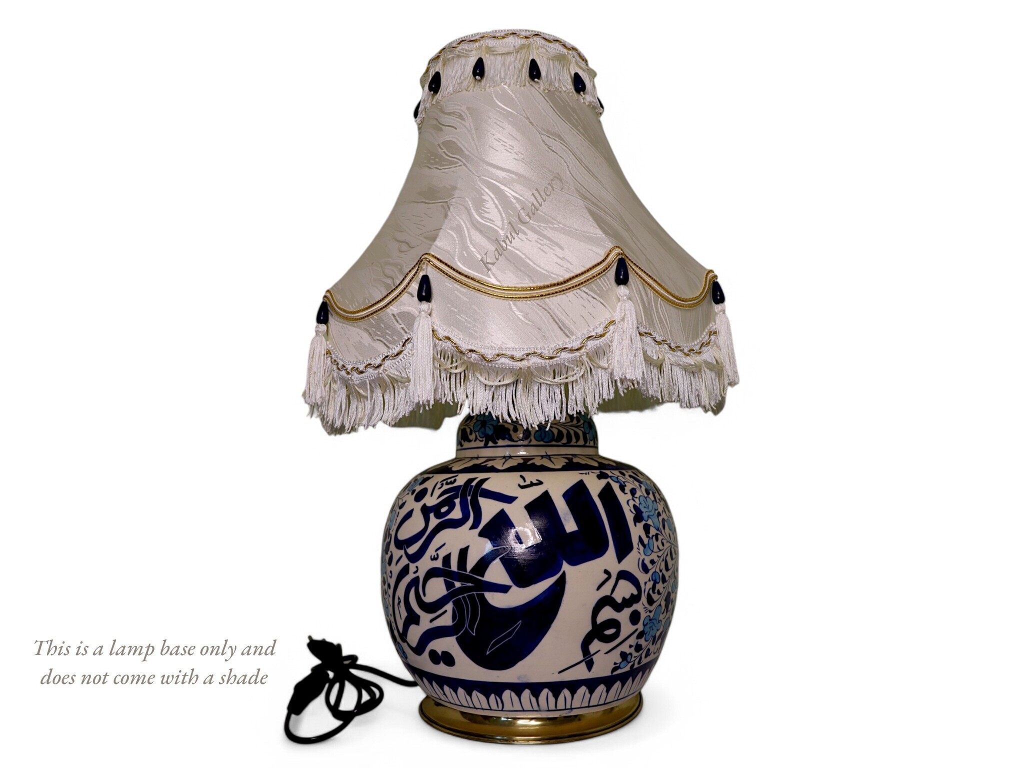 super large Multan ware Ceramic lamp base with islamic calligraphy blue and turquoise Iznik decoration بسم الله الرحمن الرحيم No:25L