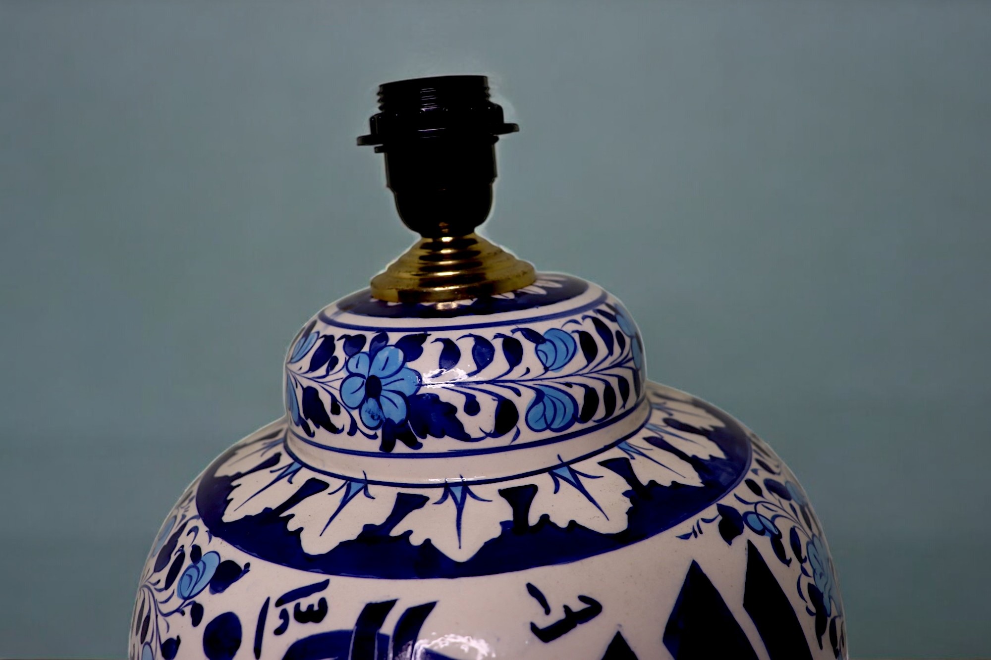 super large Multan ware Ceramic lamp base with islamic calligraphy blue and turquoise Iznik decoration بسم الله الرحمن الرحيم No:25L