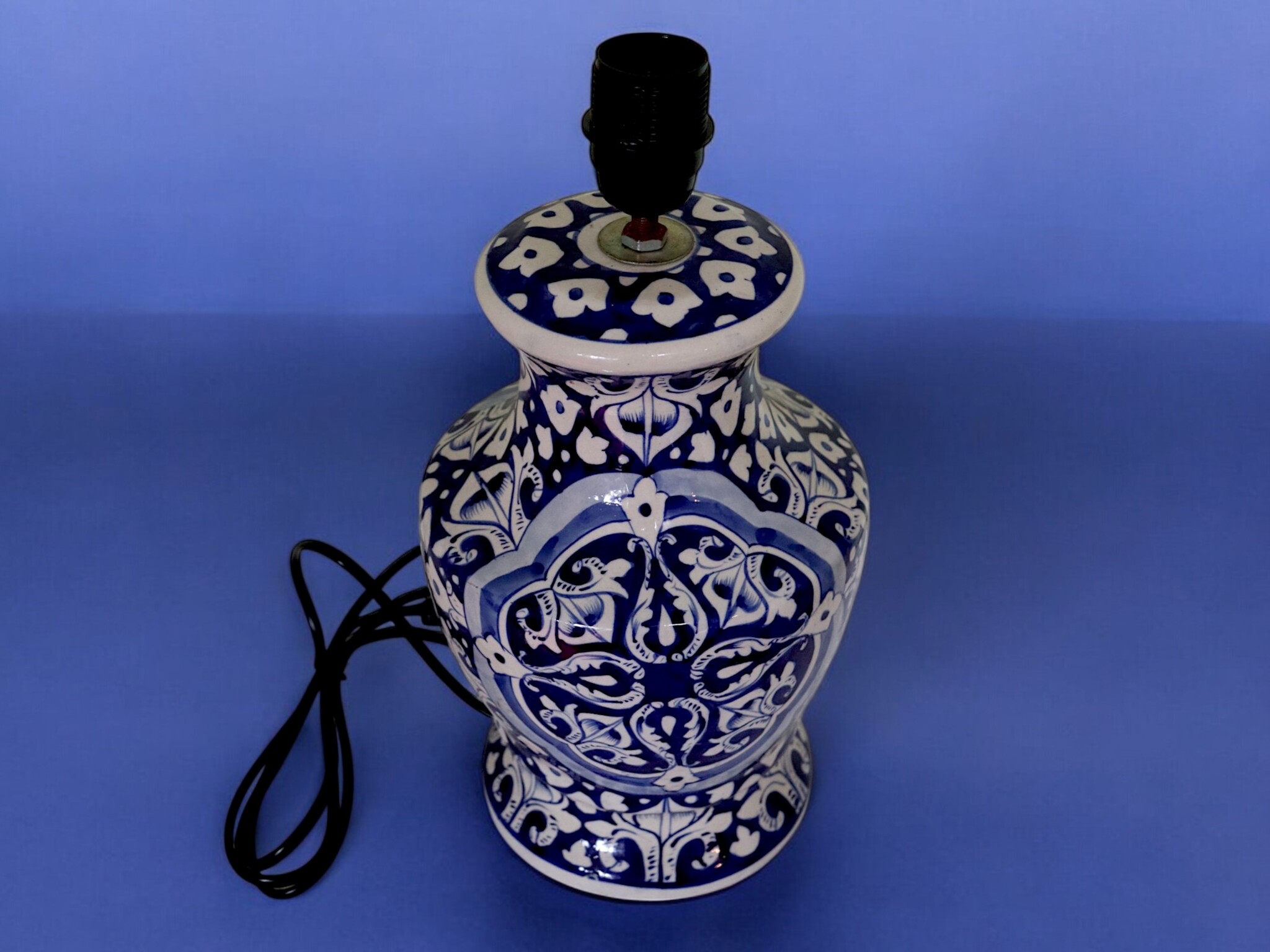 super large Multan ware Ceramic lamp base with islamic calligraphy blue and turquoise Iznik decoration No:25P