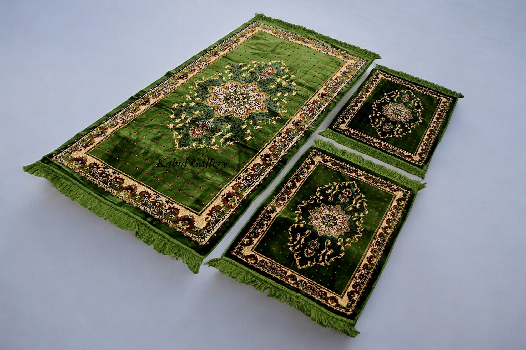 Set of 3 Pcs  1x Mattress  + 2x cushions orient Afghan nomad pillow rug seat floor cushion 1001-night Seating  majlis Toshak توشک  (Green 23)