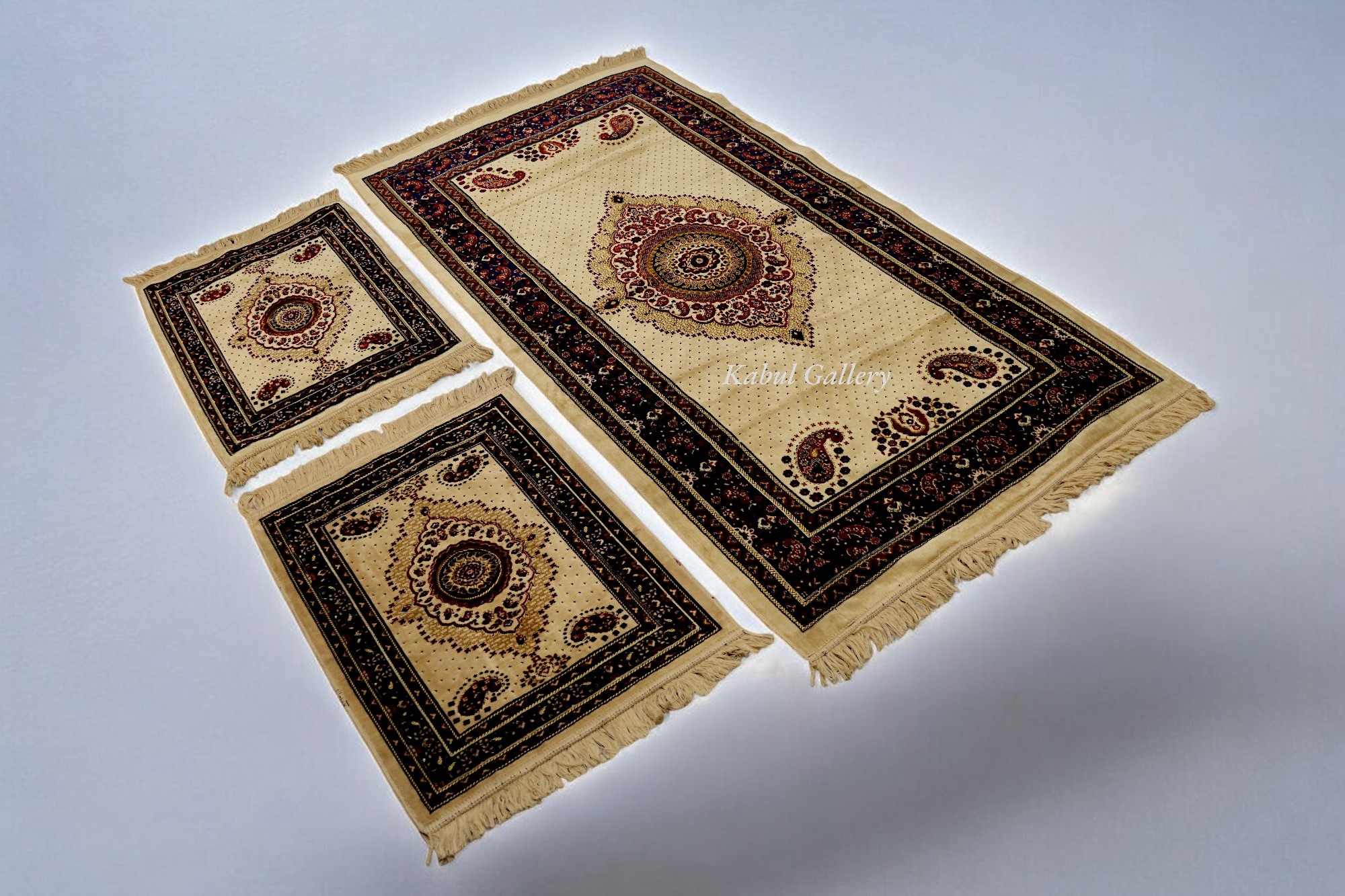 Set of 3 Pcs  1x Mattress  + 2x cushions orient Afghan nomad pillow rug seat floor cushion 1001-night Seating  majlis Toshak توشک  (beige)