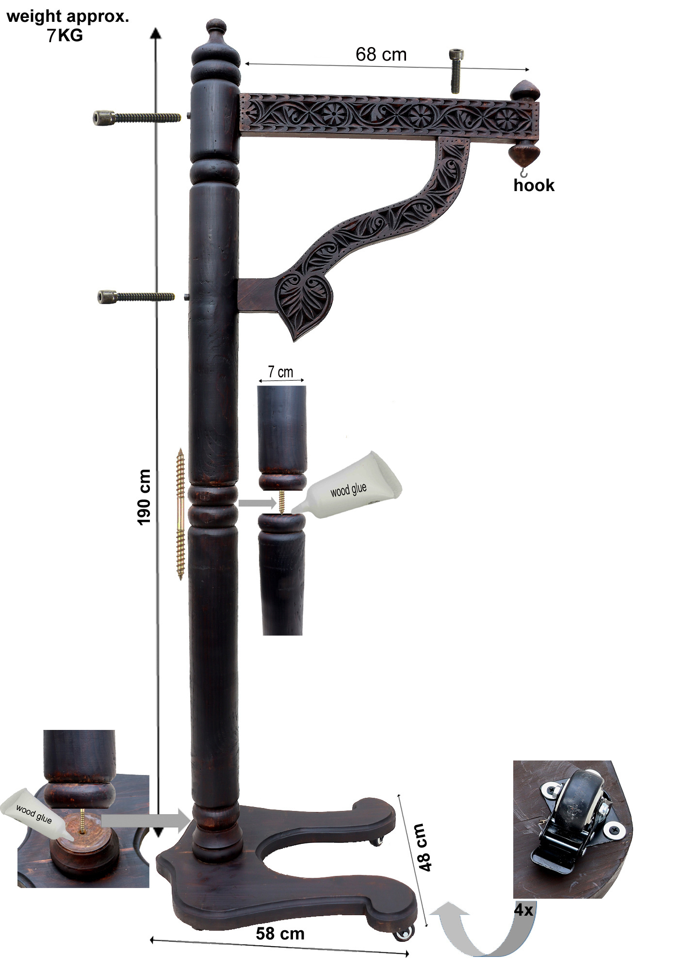 orient solid wood shirodhara ayurveda forehead head casting stand stood 25 (braun)