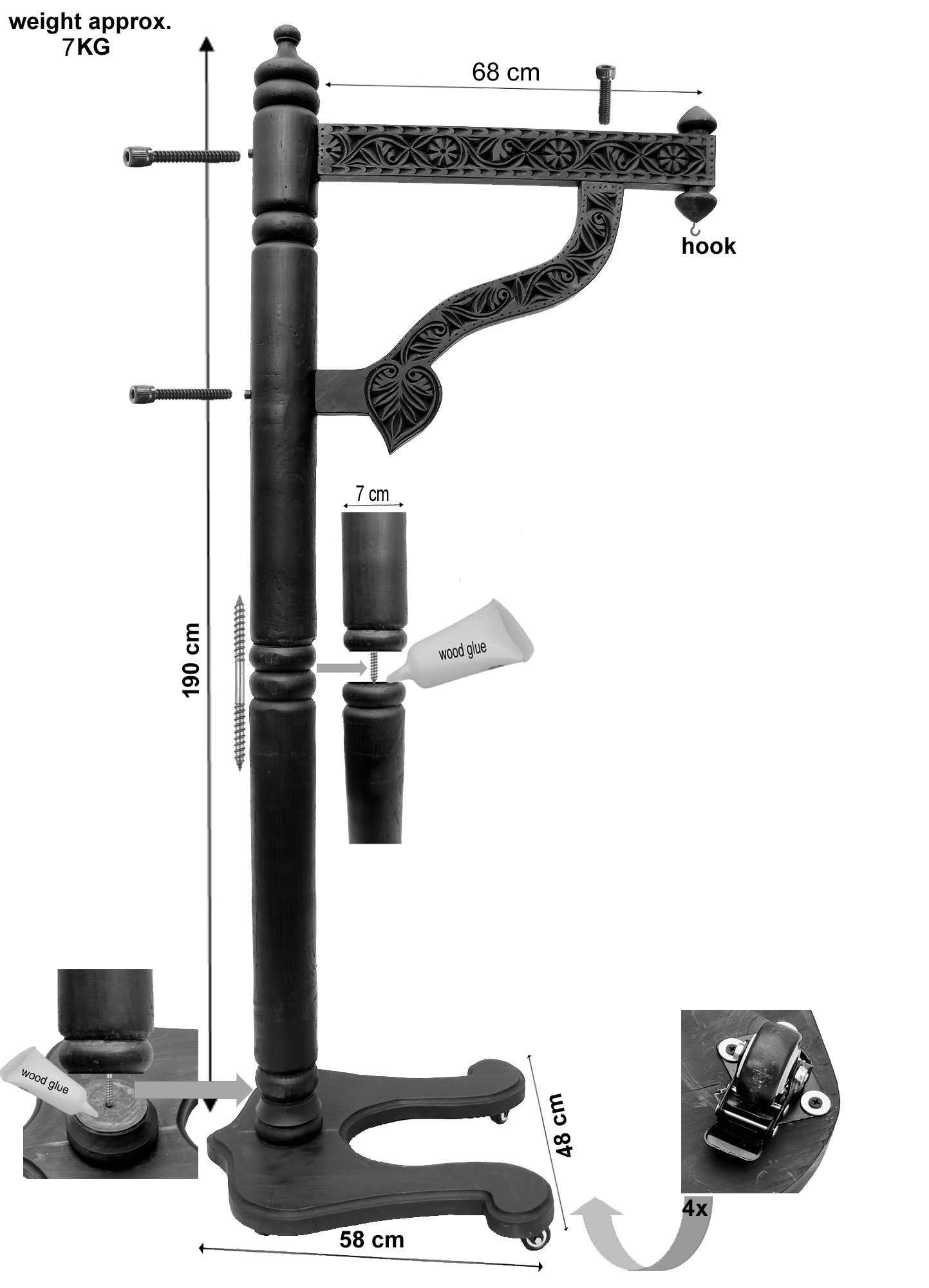 Massiv holz shirodhara ayurveda Stirnguss Kopfguss ständer stand Stirnölguss öl-Therapie Panchakarma 25  ( Hell-Braun)