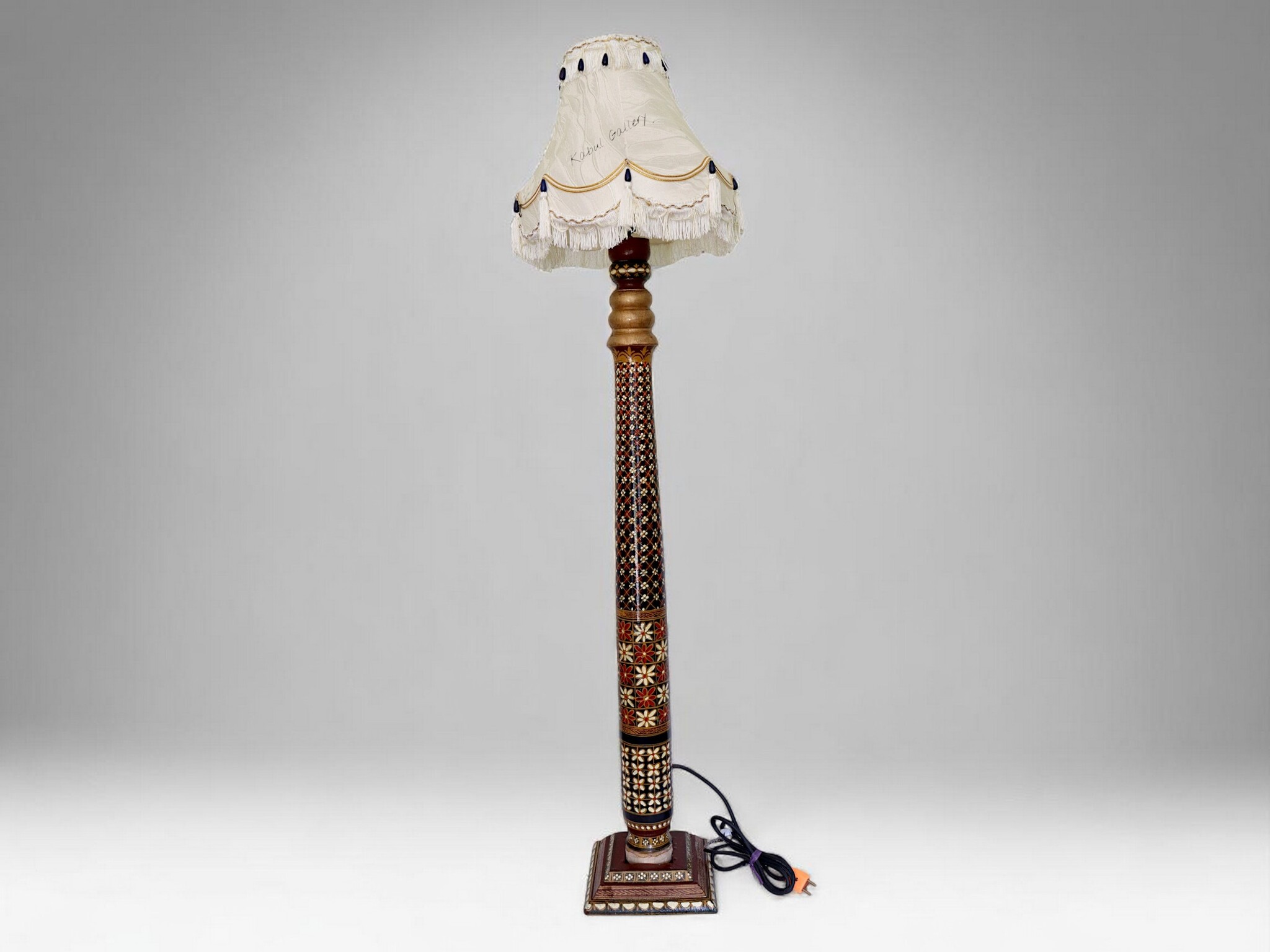 120 cm hoch vintage Massivholz handbemalt relief Miniaturmalerei orientalische Lampe Stehlampe Stehleuchte Flurlampe Afghanistan MGL nr:25M