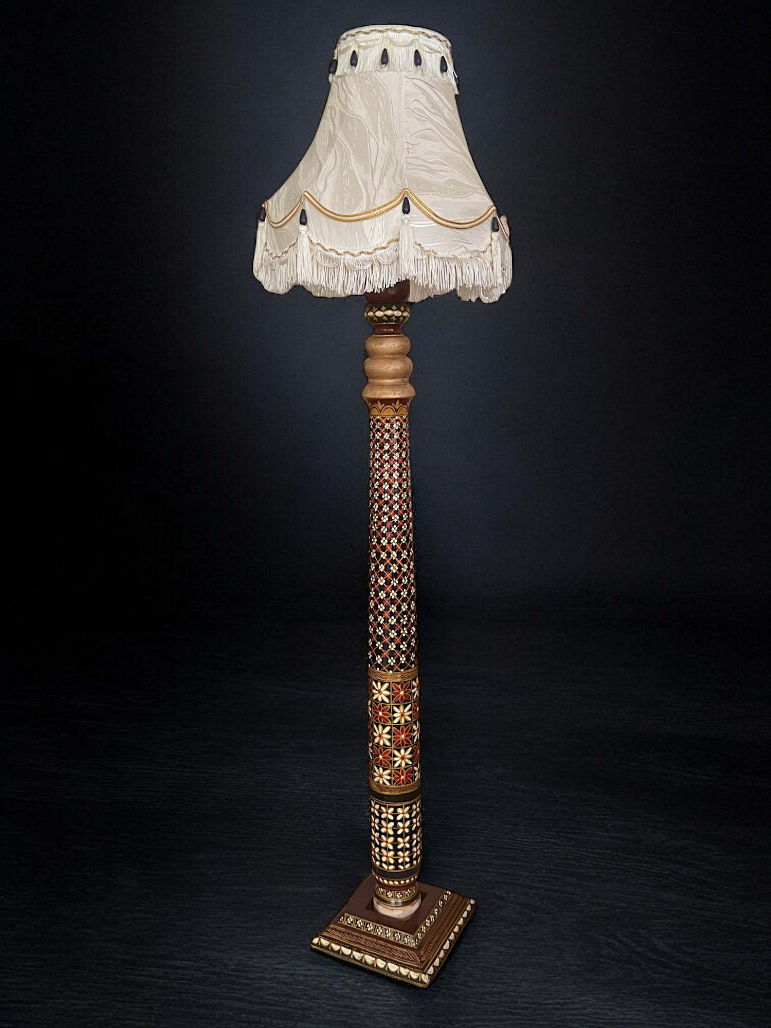 120 cm hoch vintage Massivholz handbemalt relief Miniaturmalerei orientalische Lampe Stehlampe Stehleuchte Flurlampe Afghanistan MGL nr:25M