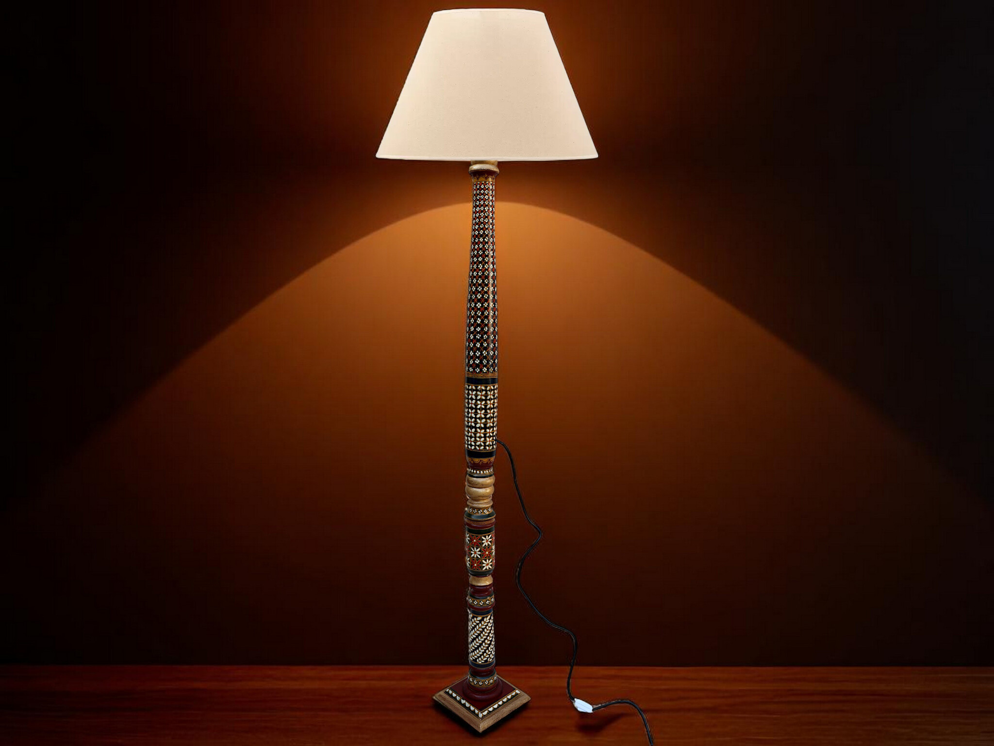 190 cm heigh vintage handmade solid wood and hand-carved oriental lamp Afghanistan Standard lamp Tall lamp Classic floor lamp No:MGL25L