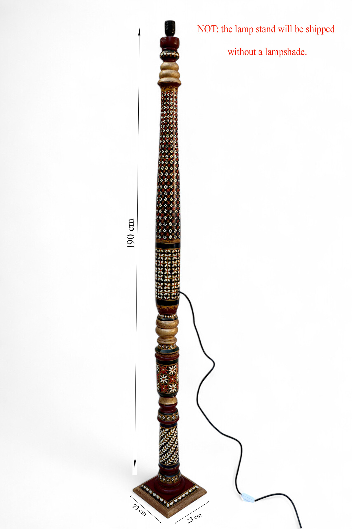 190 cm heigh vintage handmade solid wood and hand-carved oriental lamp Afghanistan Standard lamp Tall lamp Classic floor lamp No:MGL25L