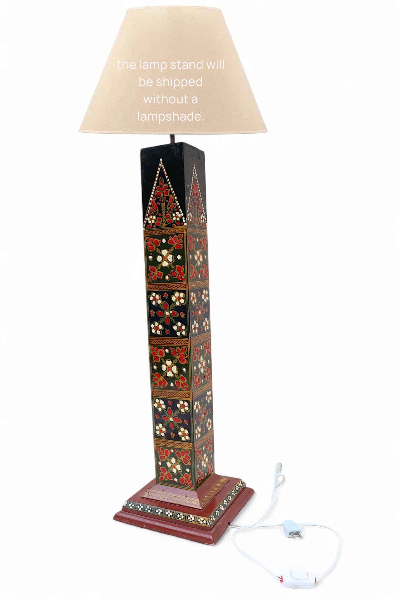 82 cm hoch vintage Massivholz handbemalt relief Miniaturmalerei orientalische Lampe Stehlampe Stehleuchte Flurlampe Afghanistan MGL