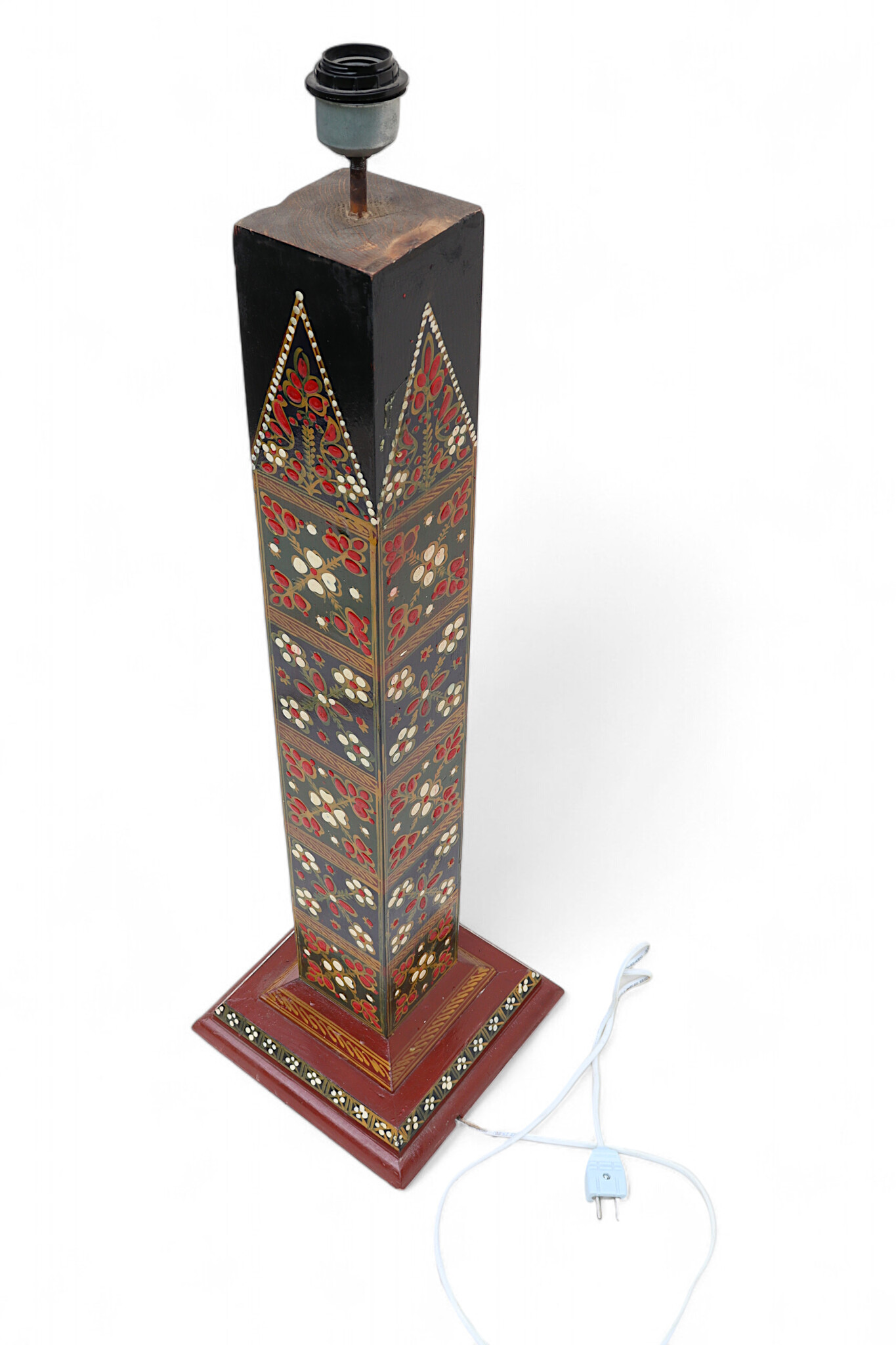 82 cm hoch vintage Massivholz handbemalt relief Miniaturmalerei orientalische Lampe Stehlampe Stehleuchte Flurlampe Afghanistan MGL