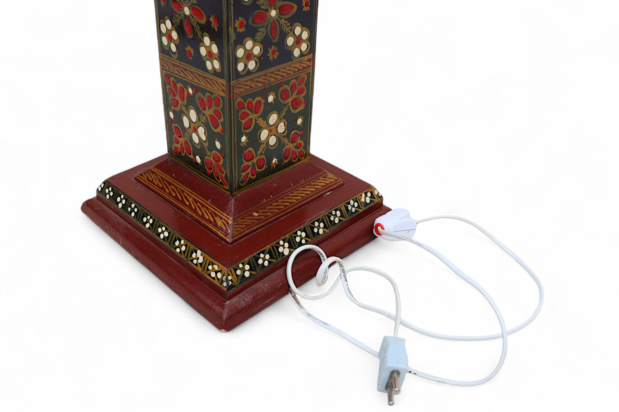 82 cm hoch vintage Massivholz handbemalt relief Miniaturmalerei orientalische Lampe Stehlampe Stehleuchte Flurlampe Afghanistan MGL