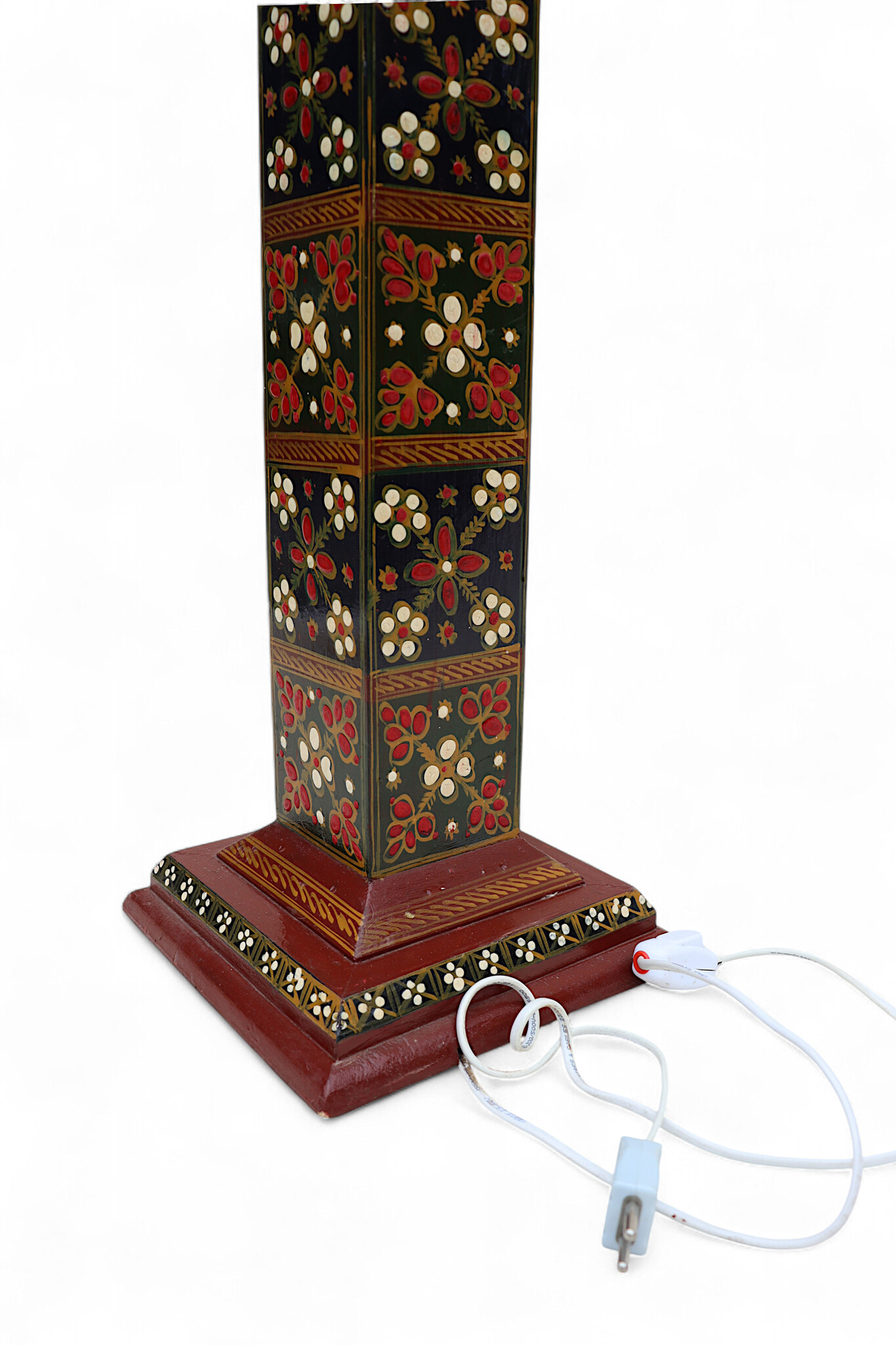 82 cm hoch vintage Massivholz handbemalt relief Miniaturmalerei orientalische Lampe Stehlampe Stehleuchte Flurlampe Afghanistan MGL