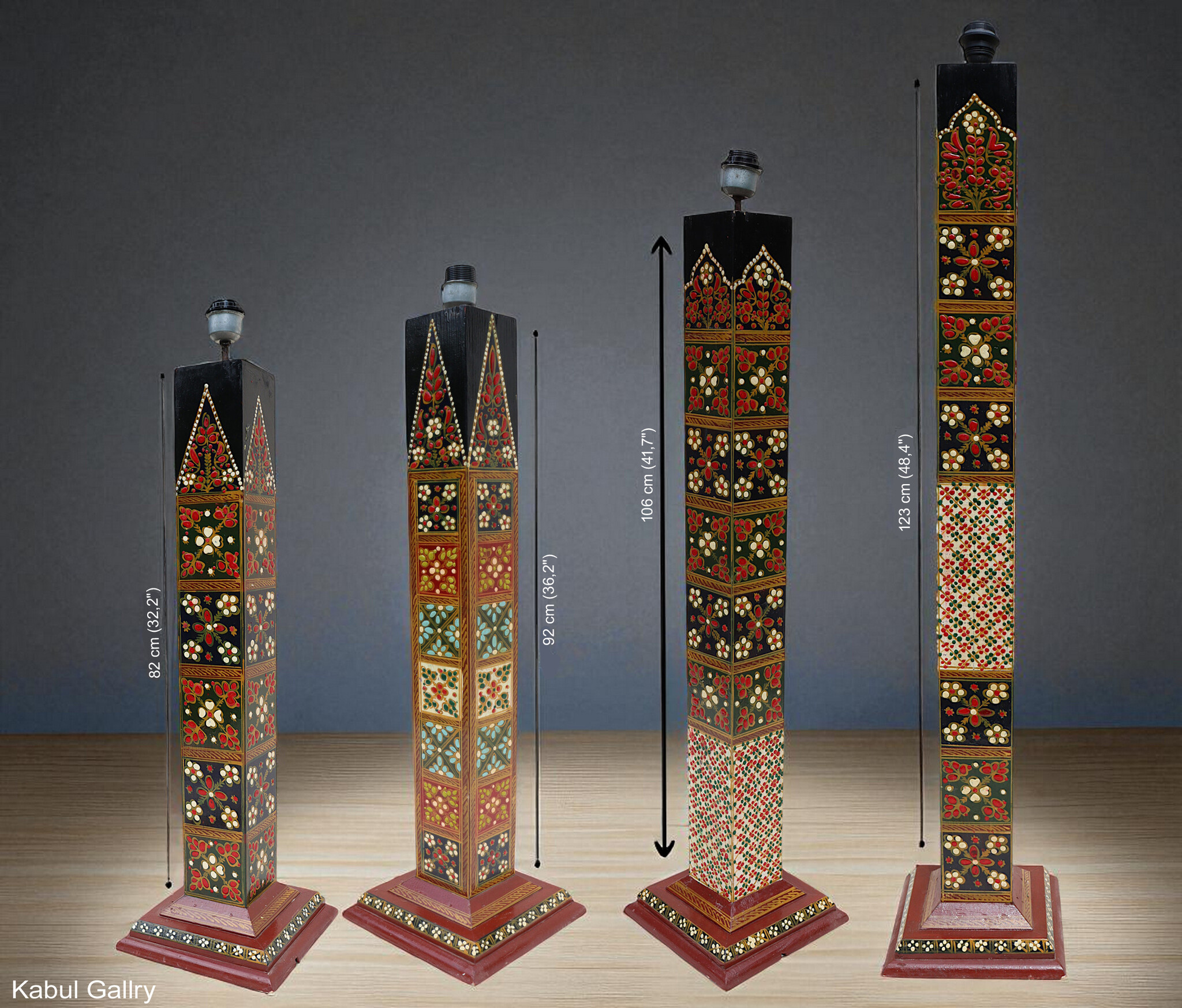 82 cm hoch vintage Massivholz handbemalt relief Miniaturmalerei orientalische Lampe Stehlampe Stehleuchte Flurlampe Afghanistan MGL