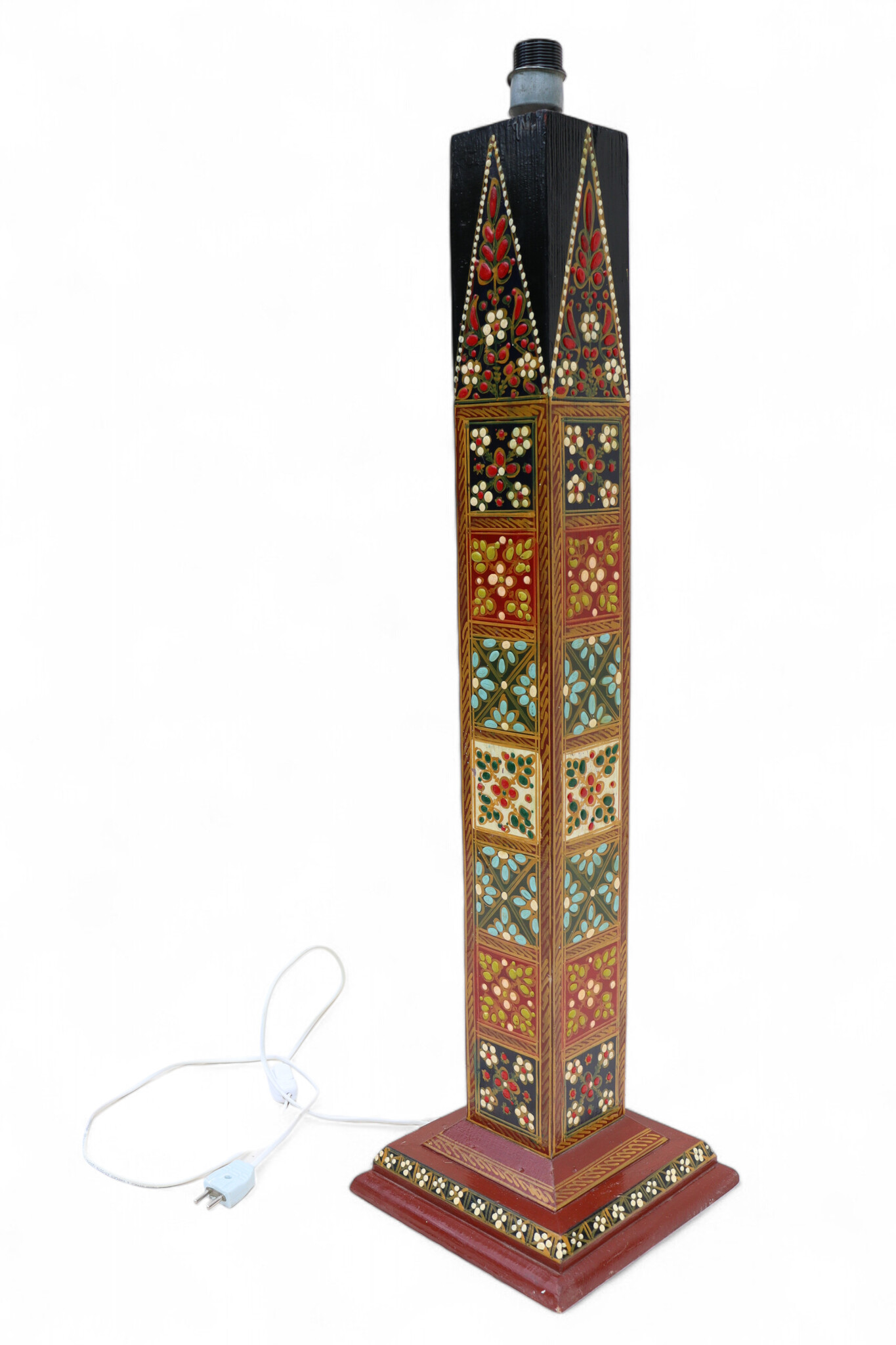 92 cm hoch vintage Massivholz handbemalt relief Miniaturmalerei orientalische Lampe Stehlampe Stehleuchte Flurlampe Afghanistan MGL