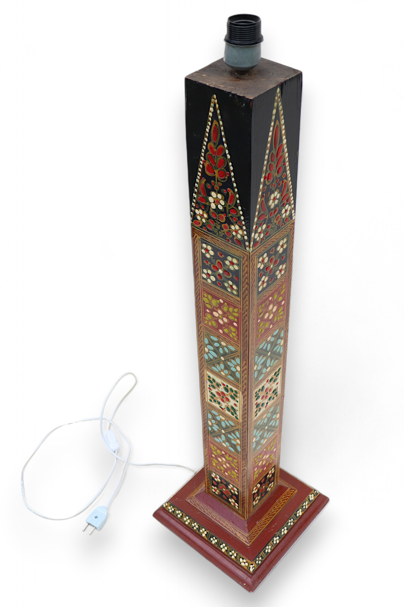 92 cm hoch vintage Massivholz handbemalt relief Miniaturmalerei orientalische Lampe Stehlampe Stehleuchte Flurlampe Afghanistan MGL