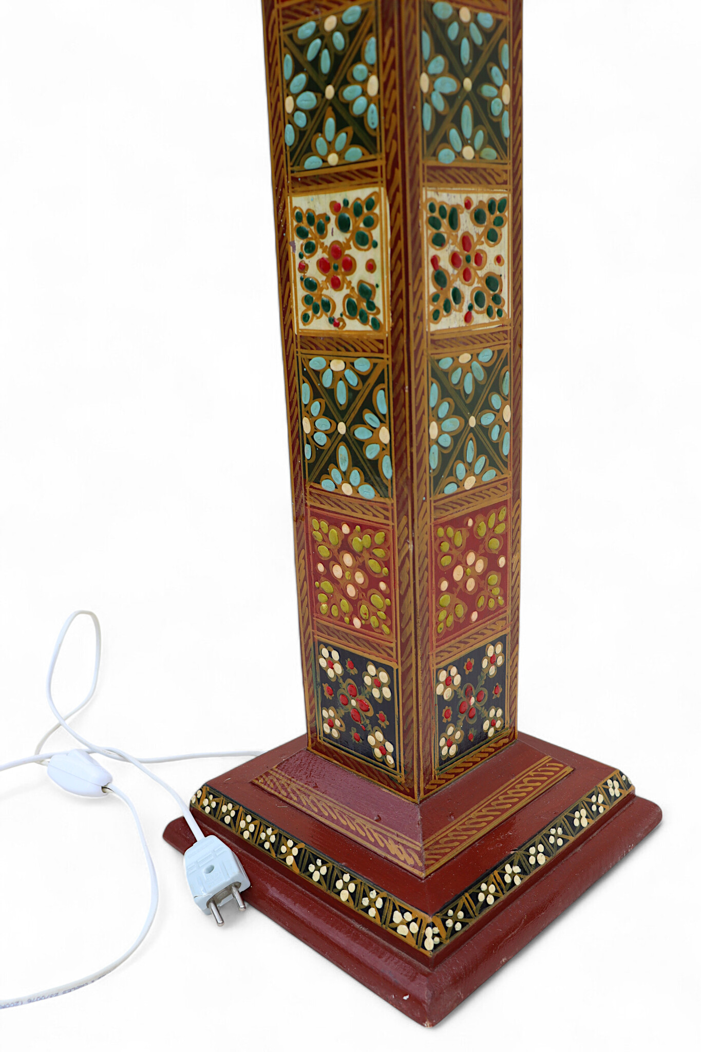 92 cm hoch vintage Massivholz handbemalt relief Miniaturmalerei orientalische Lampe Stehlampe Stehleuchte Flurlampe Afghanistan MGL