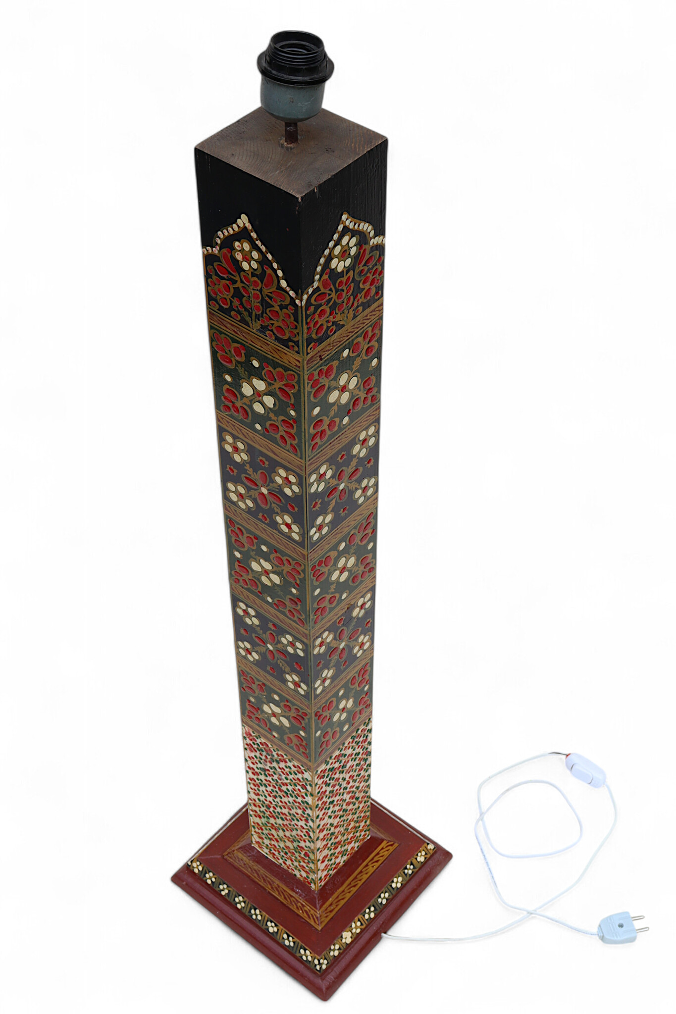 106 cm hoch vintage Massivholz handbemalt relief Miniaturmalerei orientalische Lampe Stehlampe Stehleuchte Flurlampe Afghanistan MGL