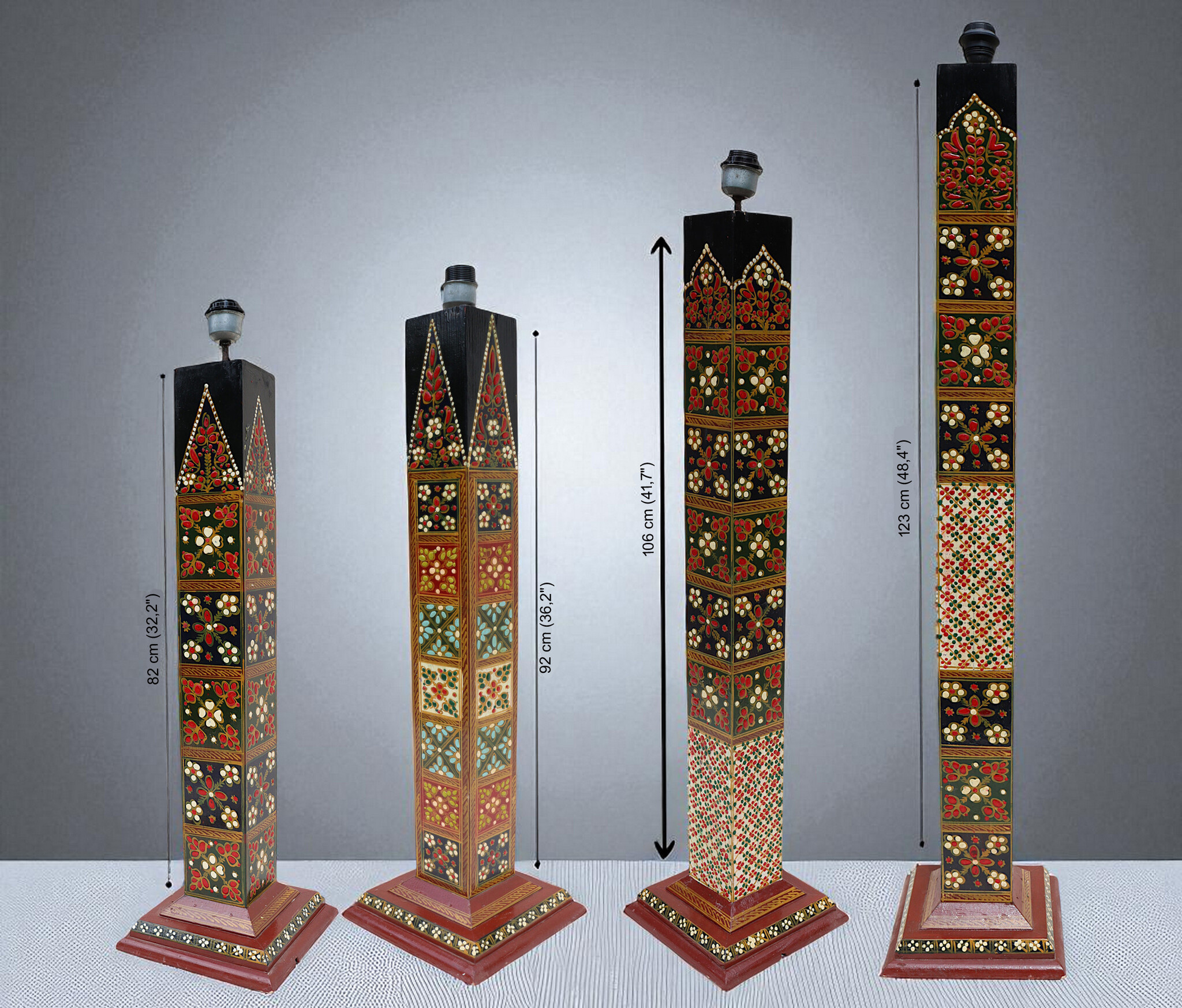 106 cm hoch vintage Massivholz handbemalt relief Miniaturmalerei orientalische Lampe Stehlampe Stehleuchte Flurlampe Afghanistan MGL