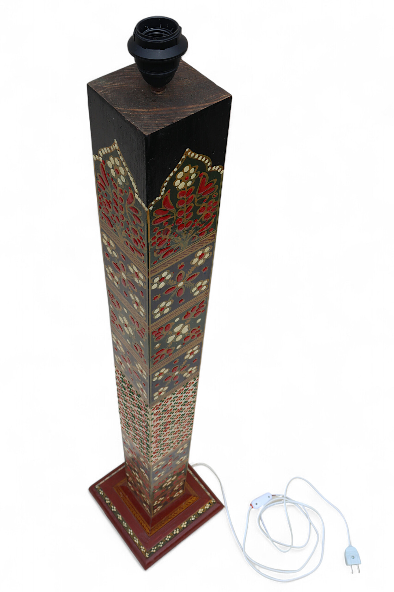 123 cm hoch vintage Massivholz handbemalt relief Miniaturmalerei orientalische Lampe Stehlampe Stehleuchte Flurlampe Afghanistan MGL