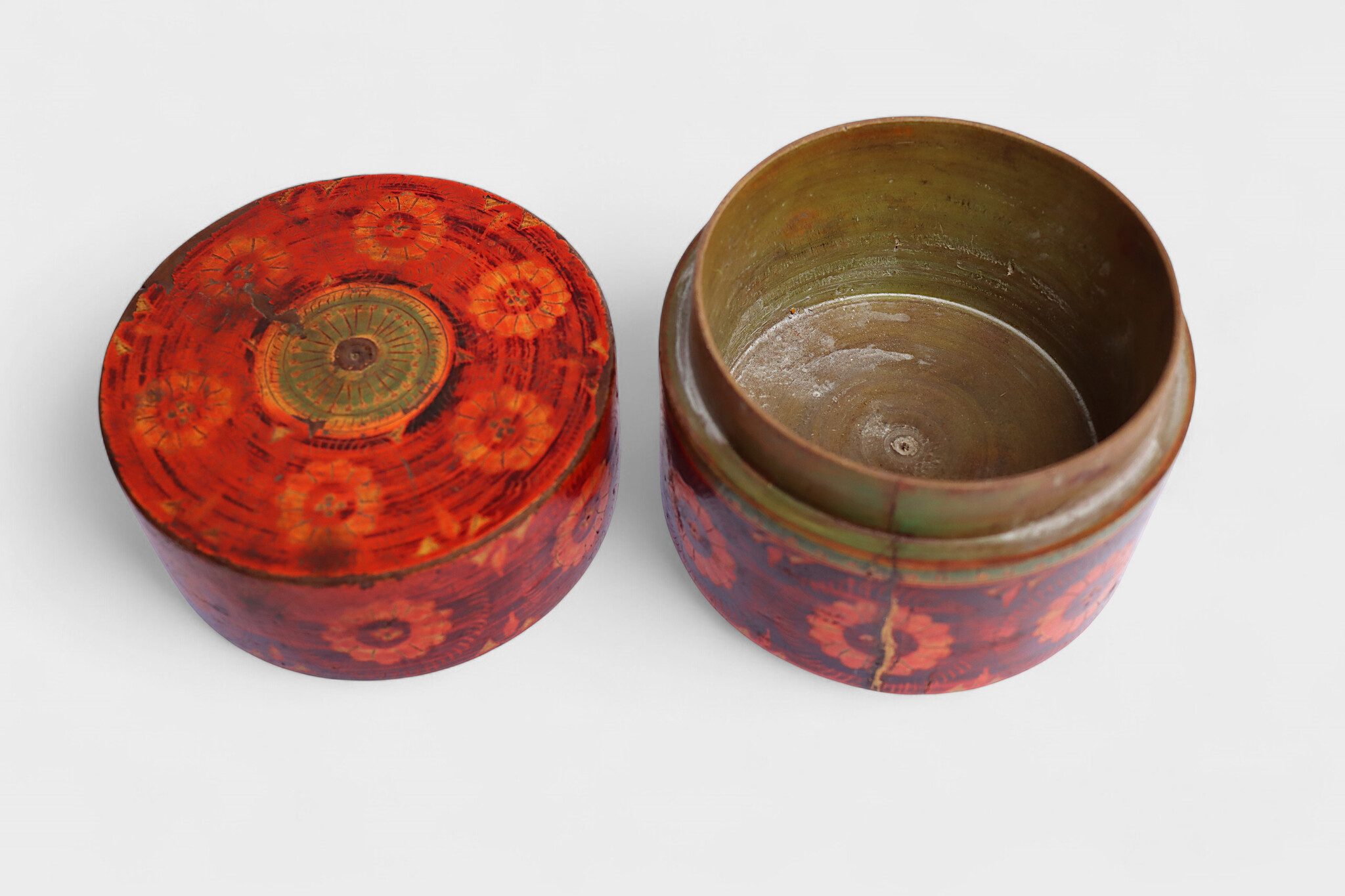 Antik orient Lacquerware Holz Gewürzdose Dose Teedose Gefäß Afghanistan Pakistan Nr:25/14