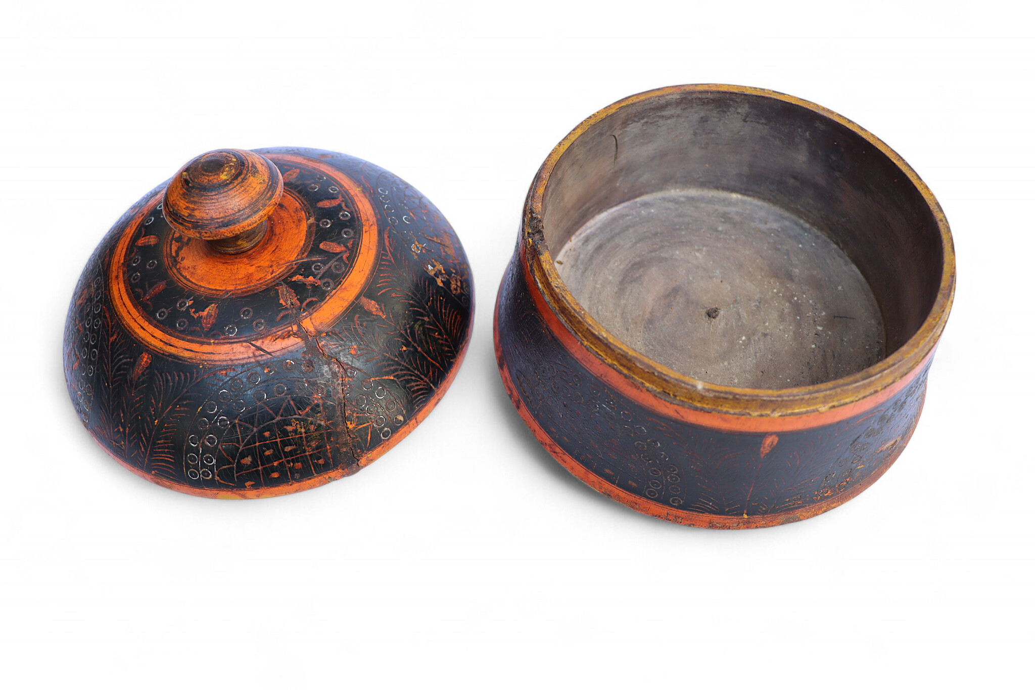 Antik orient Lacquerware Holz Gewürzdose Dose Teedose Gefäß Afghanistan Pakistan Nr:25/16