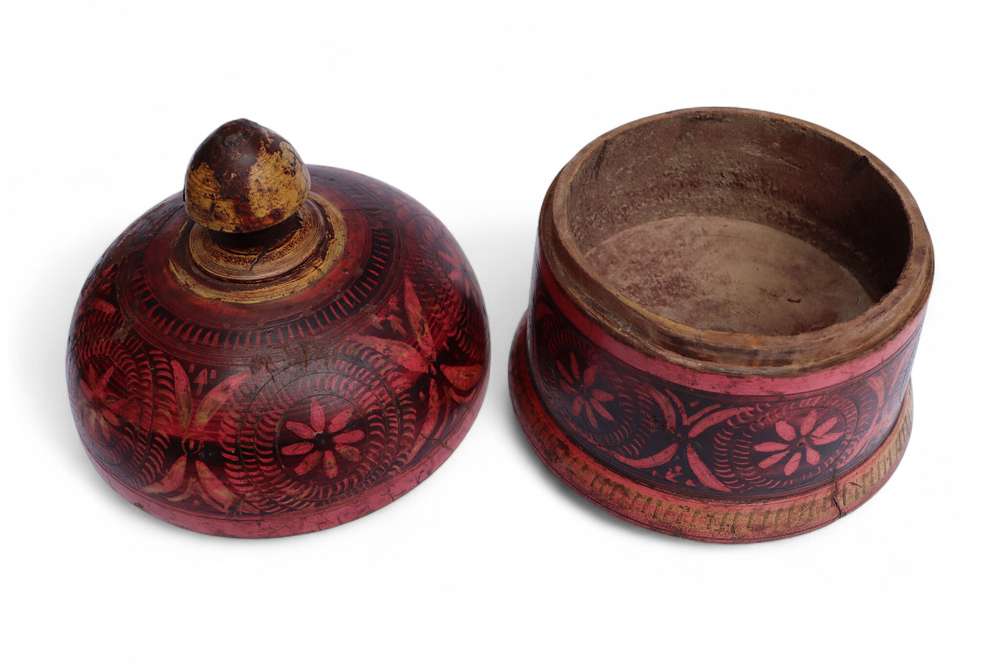 Antik orient Lacquerware Holz Gewürzdose Dose Teedose Gefäß Afghanistan Pakistan Nr:25/18