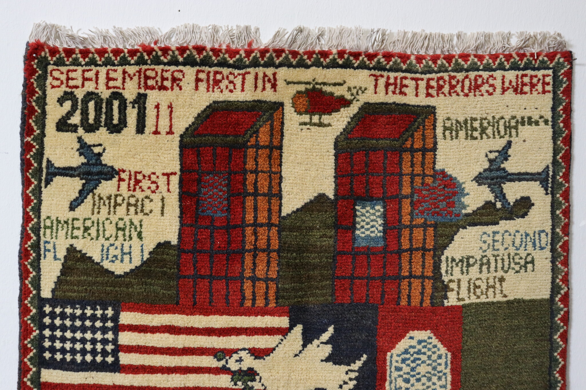 80x60 cm Afghanistan U.S.A 11 september 2001 Newyork world trade center afghan Kriegteppich  Nr.25A