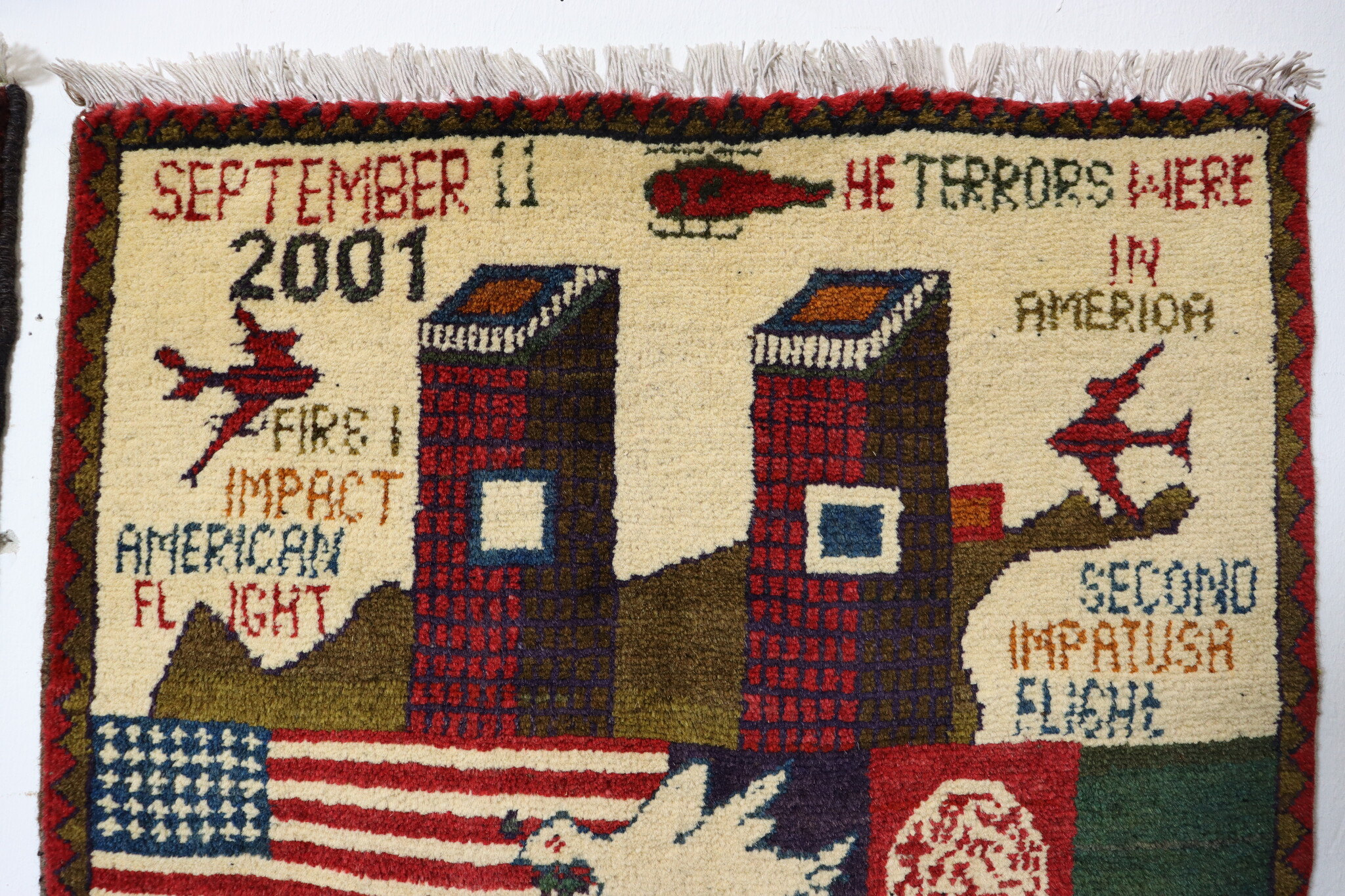 80x60 cm Afghanistan U.S.A 11 september 2001 Newyork world trade center afghan Kriegteppich  Nr.25 B