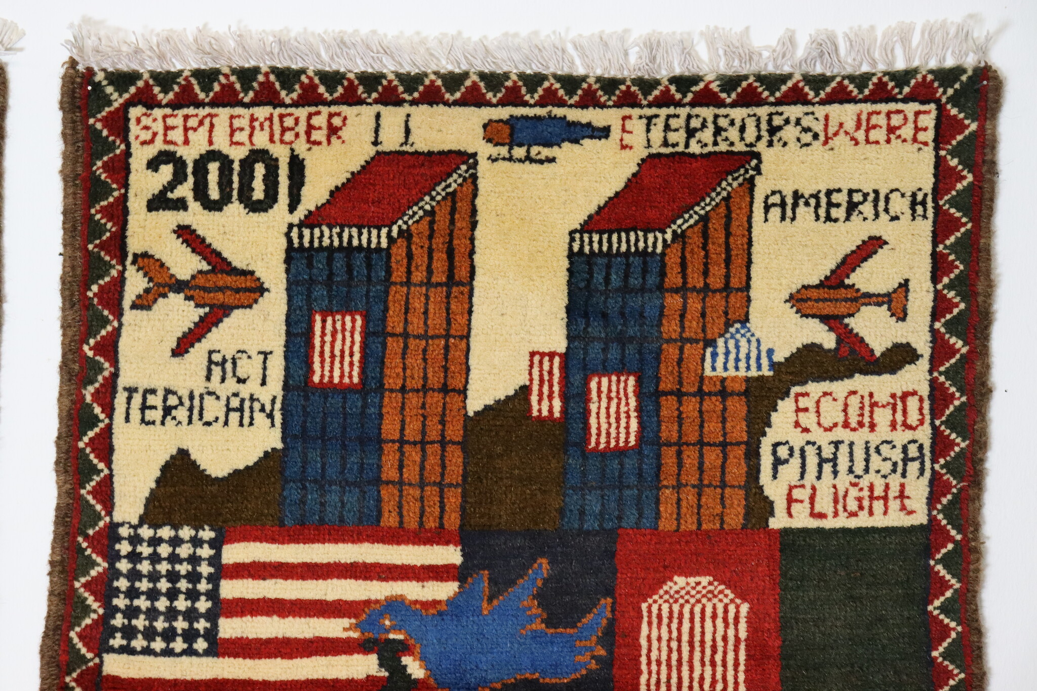 80x60 cm Afghanistan U.S.A 11 september 2001 Newyork world trade center afghan Kriegteppich  Nr.25 - E