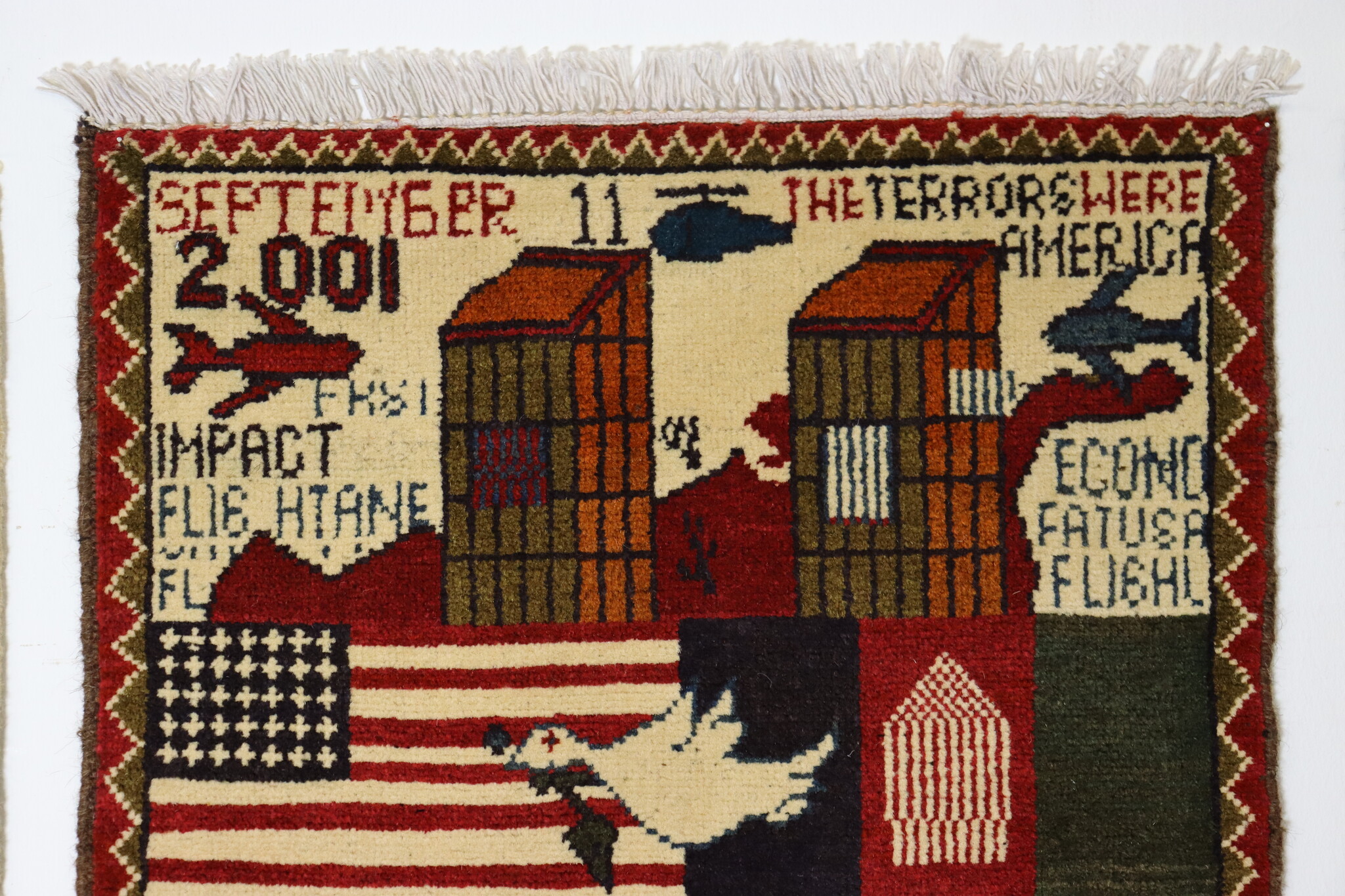 80x60 cm Afghanistan U.S.A 11 september 2001 Newyork world trade center afghan Kriegteppich  Nr.25 - F