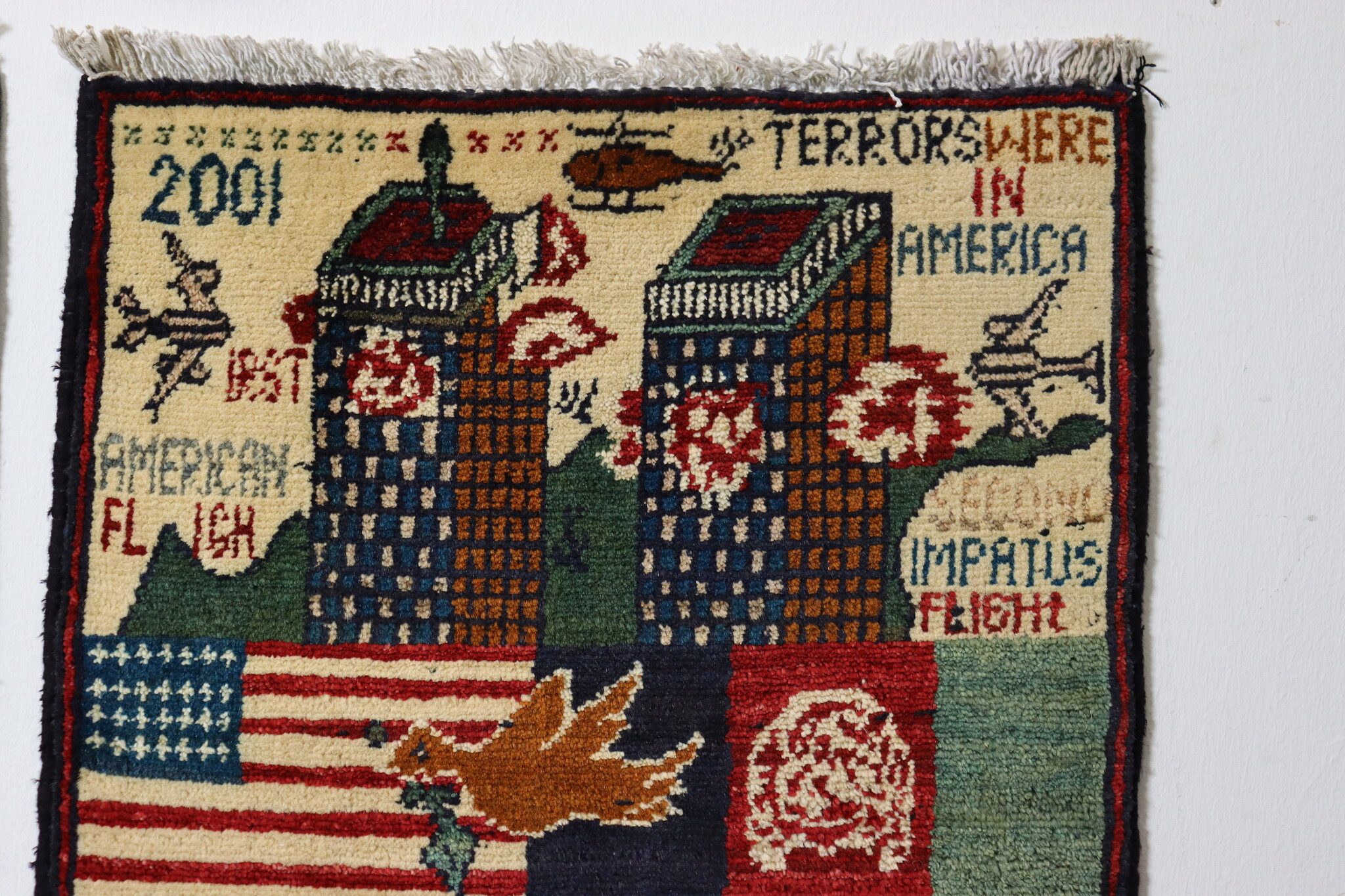 80x60 cm Afghanistan U.S.A 11 september 2001 Newyork world trade center afghan Kriegteppich  Nr.25 - i