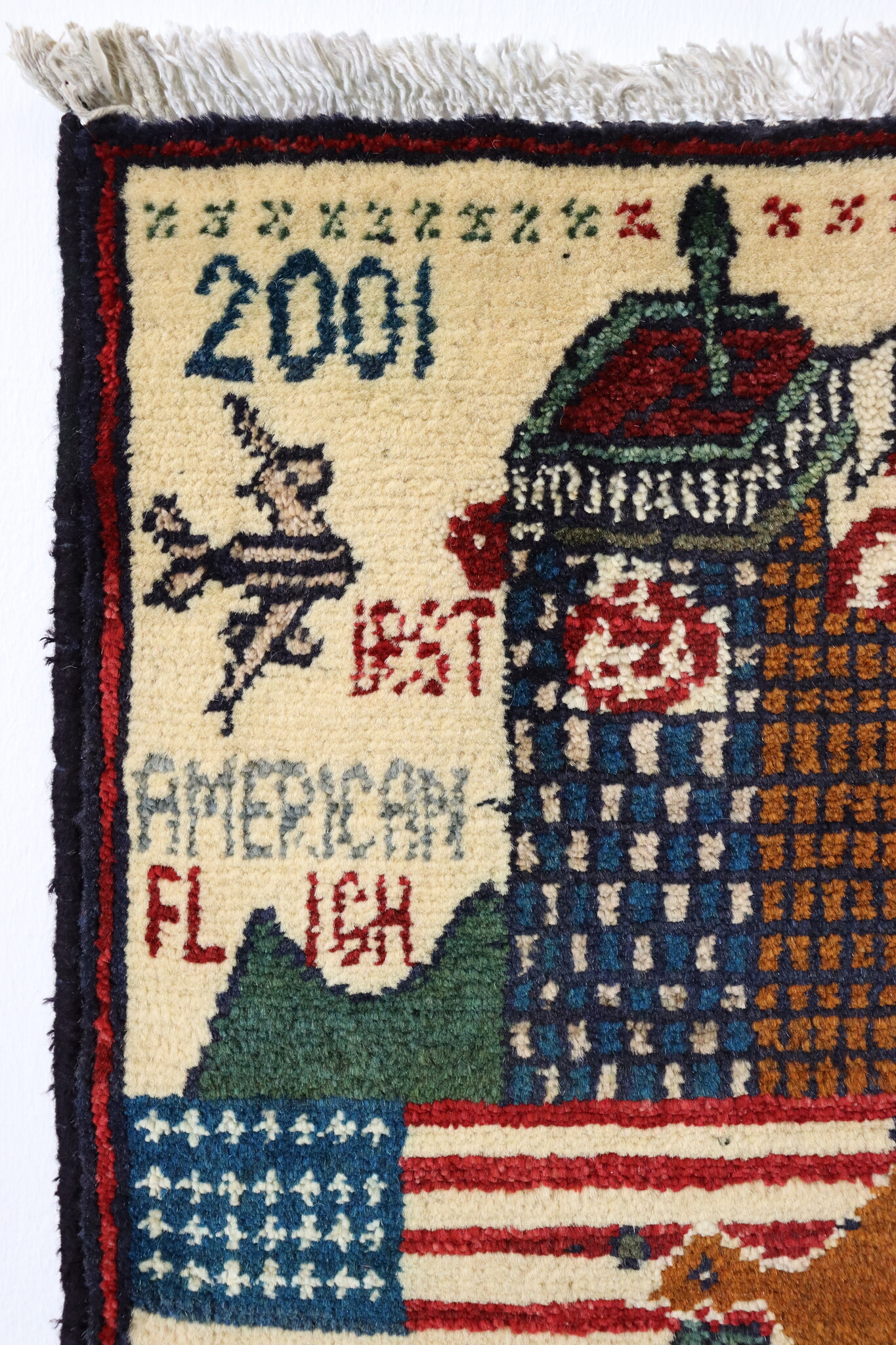 80x60 cm Afghanistan U.S.A 11 september 2001 Newyork world trade center afghan Kriegteppich  Nr.25 - i