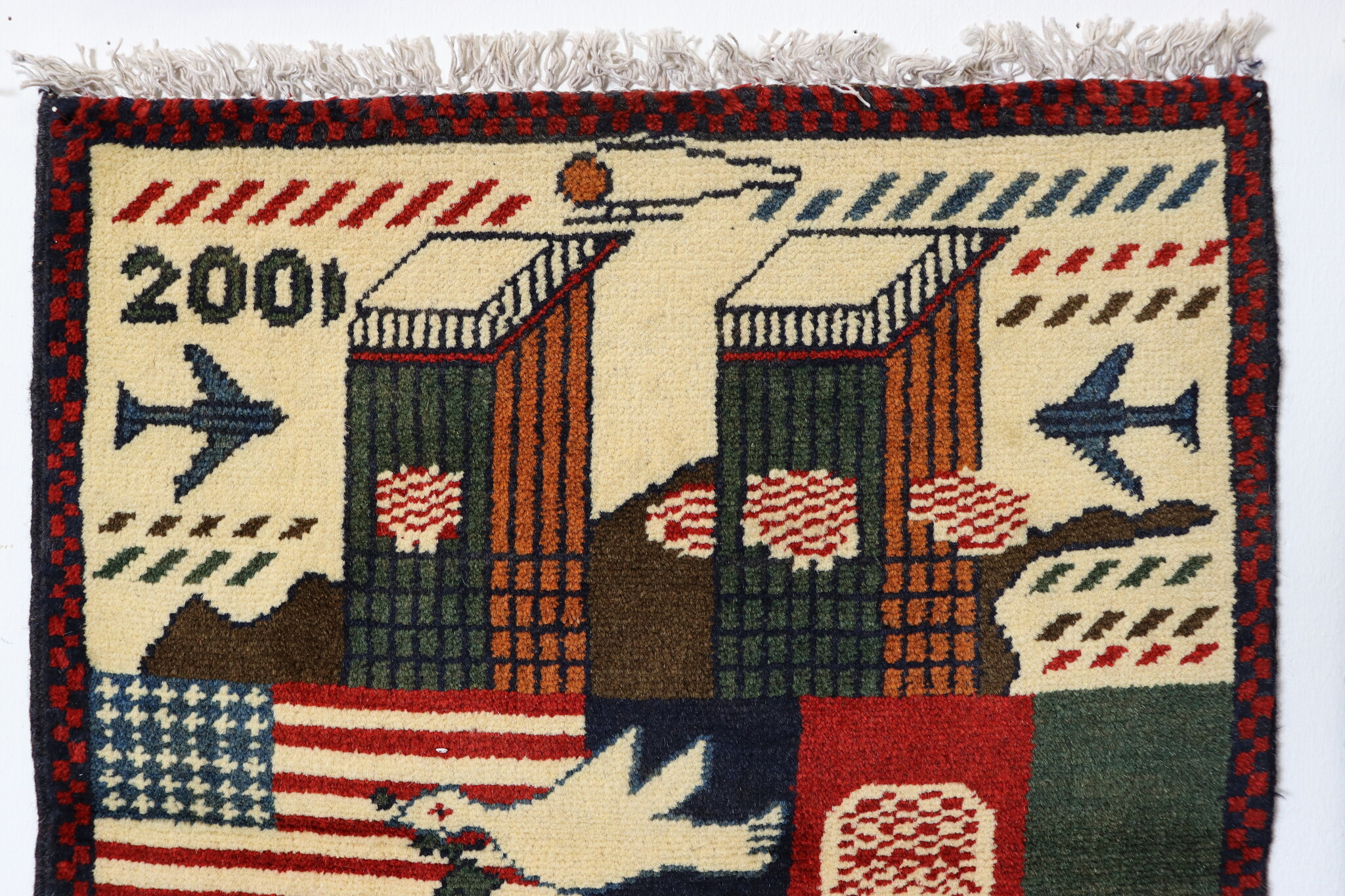 80x60 cm Afghanistan U.S.A 11 september 2001 Newyork world trade center afghan Kriegteppich  Nr.25 - j