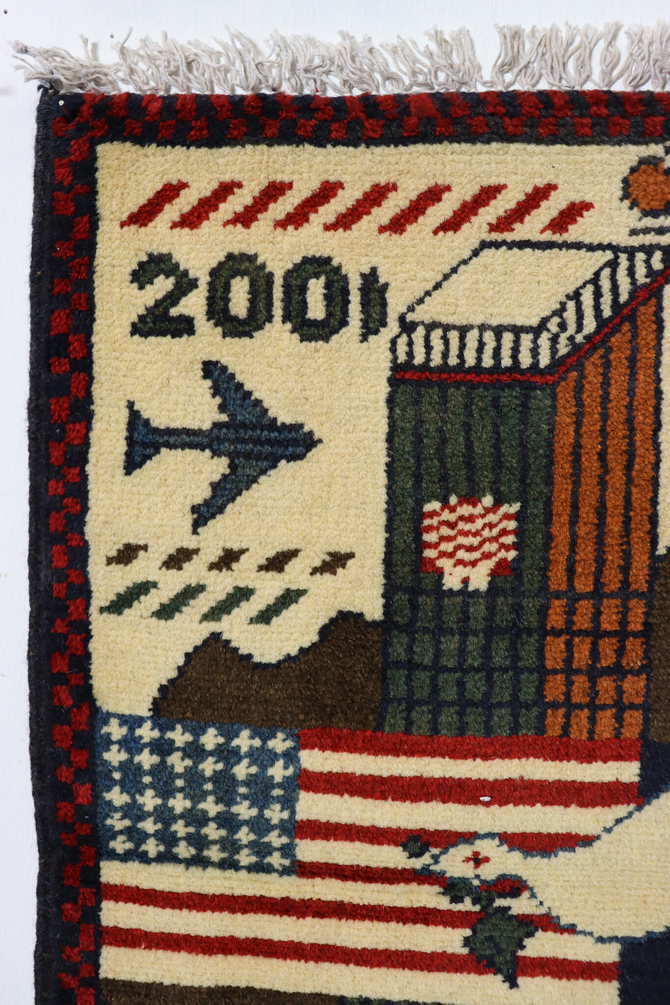 80x60 cm Afghanistan U.S.A 11 september 2001 Newyork world trade center afghan Kriegteppich  Nr.25 - j