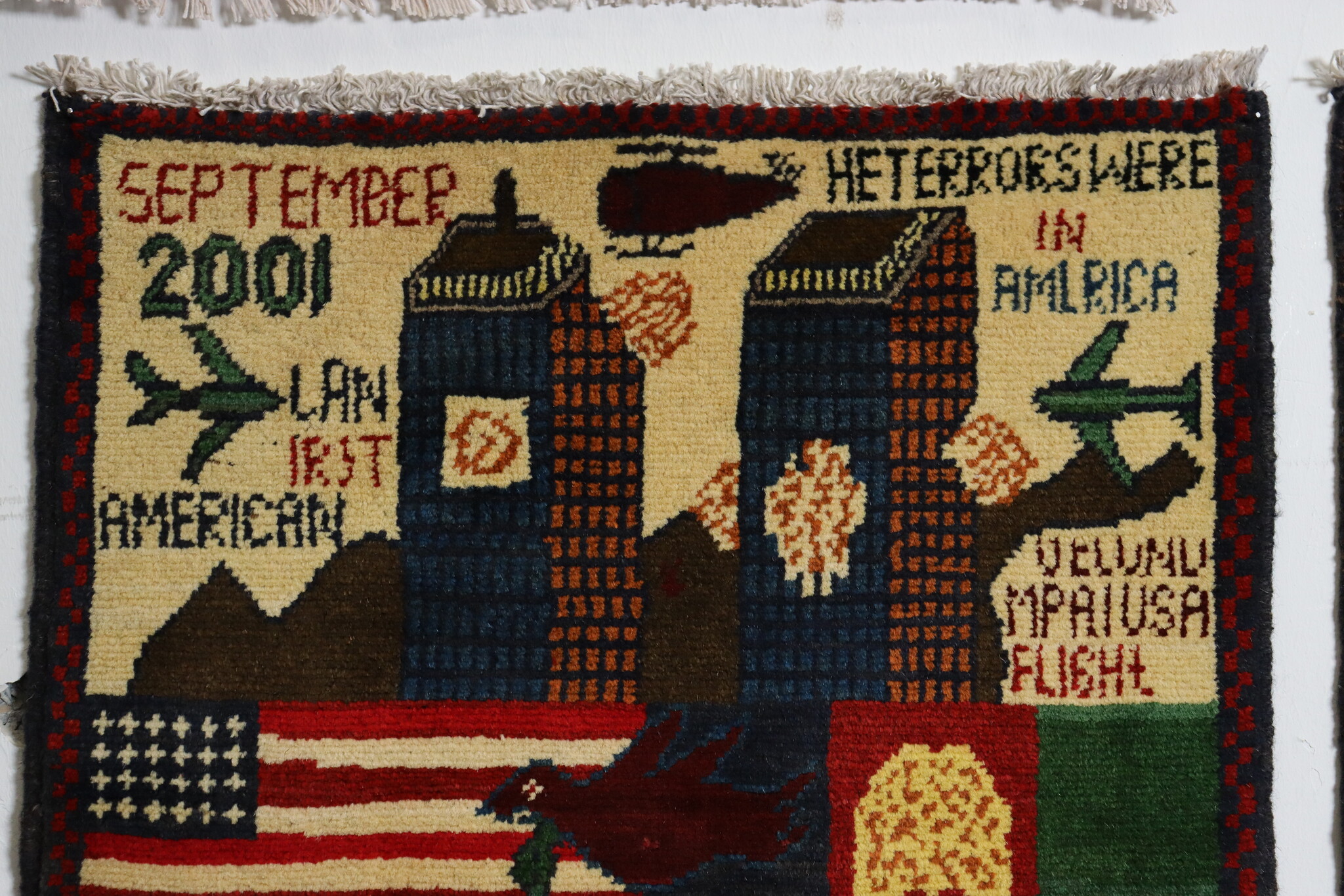 80x60 cm Afghanistan U.S.A 11 september 2001 Newyork world trade center afghan Kriegteppich  Nr.25 - L