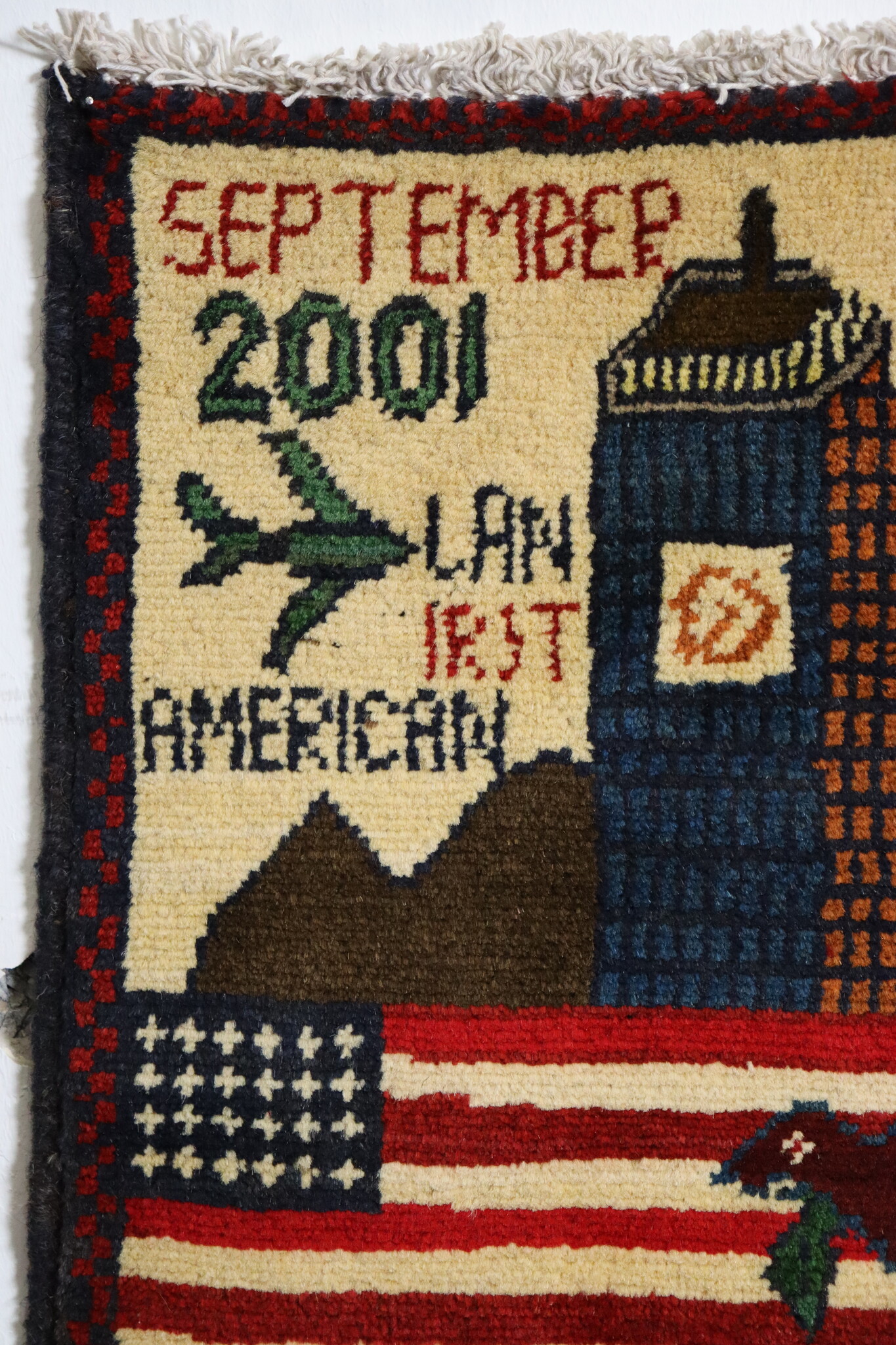 80x60 cm Afghanistan U.S.A 11 september 2001 Newyork world trade center afghan Kriegteppich  Nr.25 - L