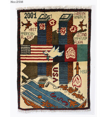 80x60 cm Afghanistan U.S.A 11 september 2001 Newyork world trade center afghan Kriegteppich  Nr:25 - M