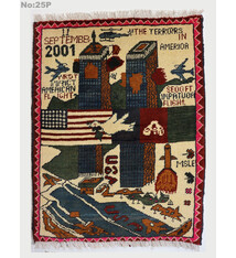80x60 cm Afghanistan U.S.A 11 september 2001 Newyork world trade center afghan Kriegteppich  Nr:25 - P