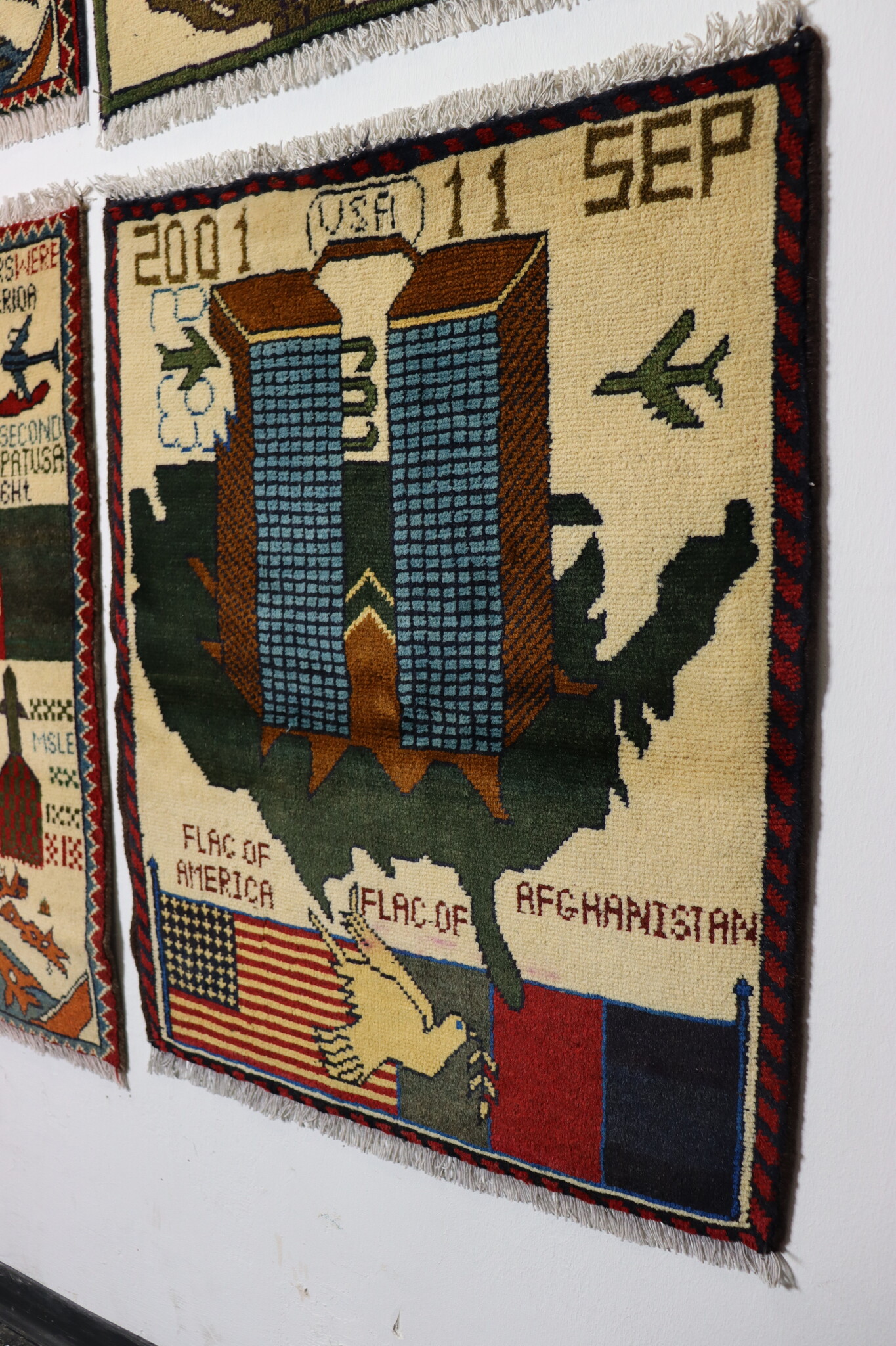 80x60 cm Afghanistan U.S.A 11 september 2001 Newyork world trade center afghan Kriegteppich  Nr.25 - Q