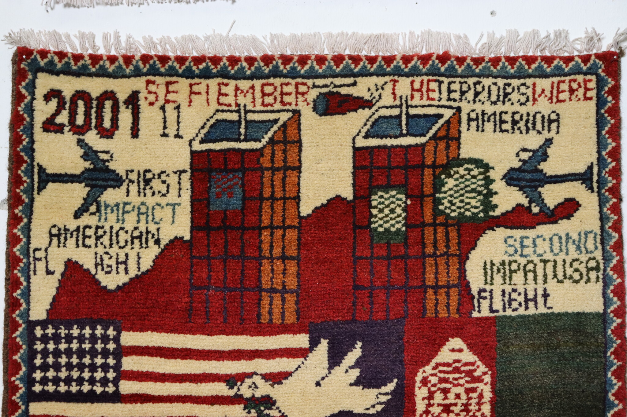 80x60 cm Afghanistan U.S.A 11 september 2001 Newyork world trade center afghan Kriegteppich  Nr.25 - R