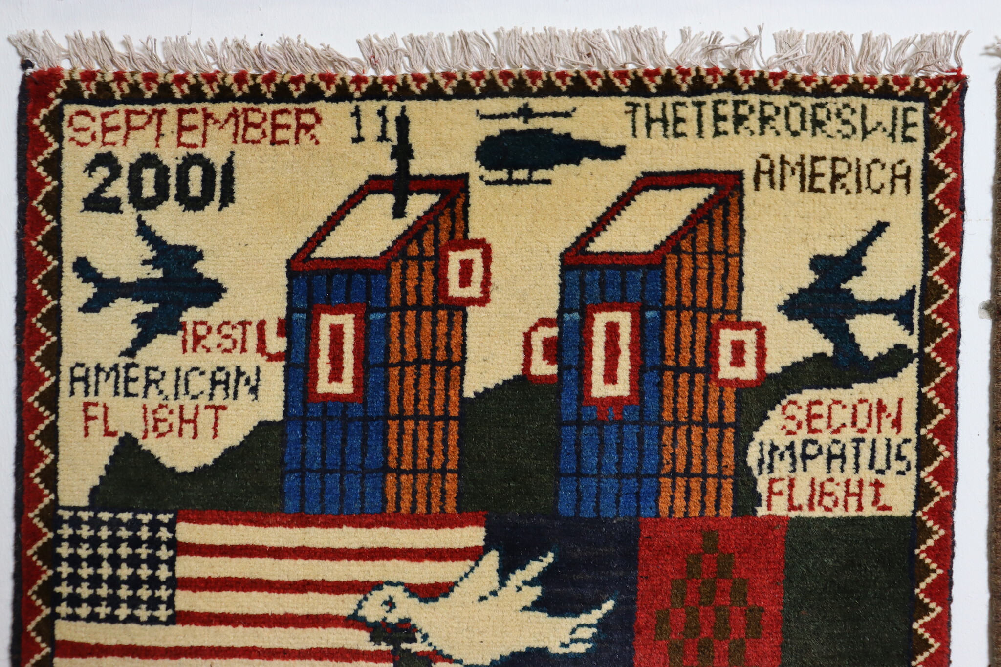 80x60 cm Afghanistan U.S.A 11 september 2001 Newyork world trade center afghan Kriegteppich  Nr.25 - S