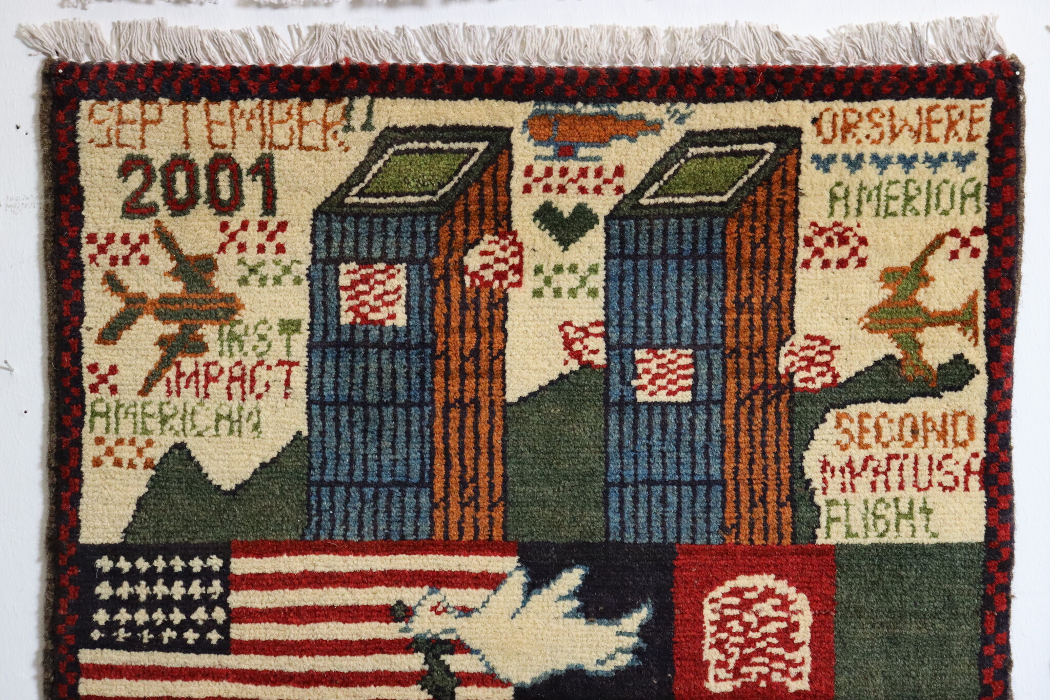 80x60 cm Afghanistan U.S.A 11 september 2001 Newyork world trade center afghan Kriegteppich  Nr.25 - T