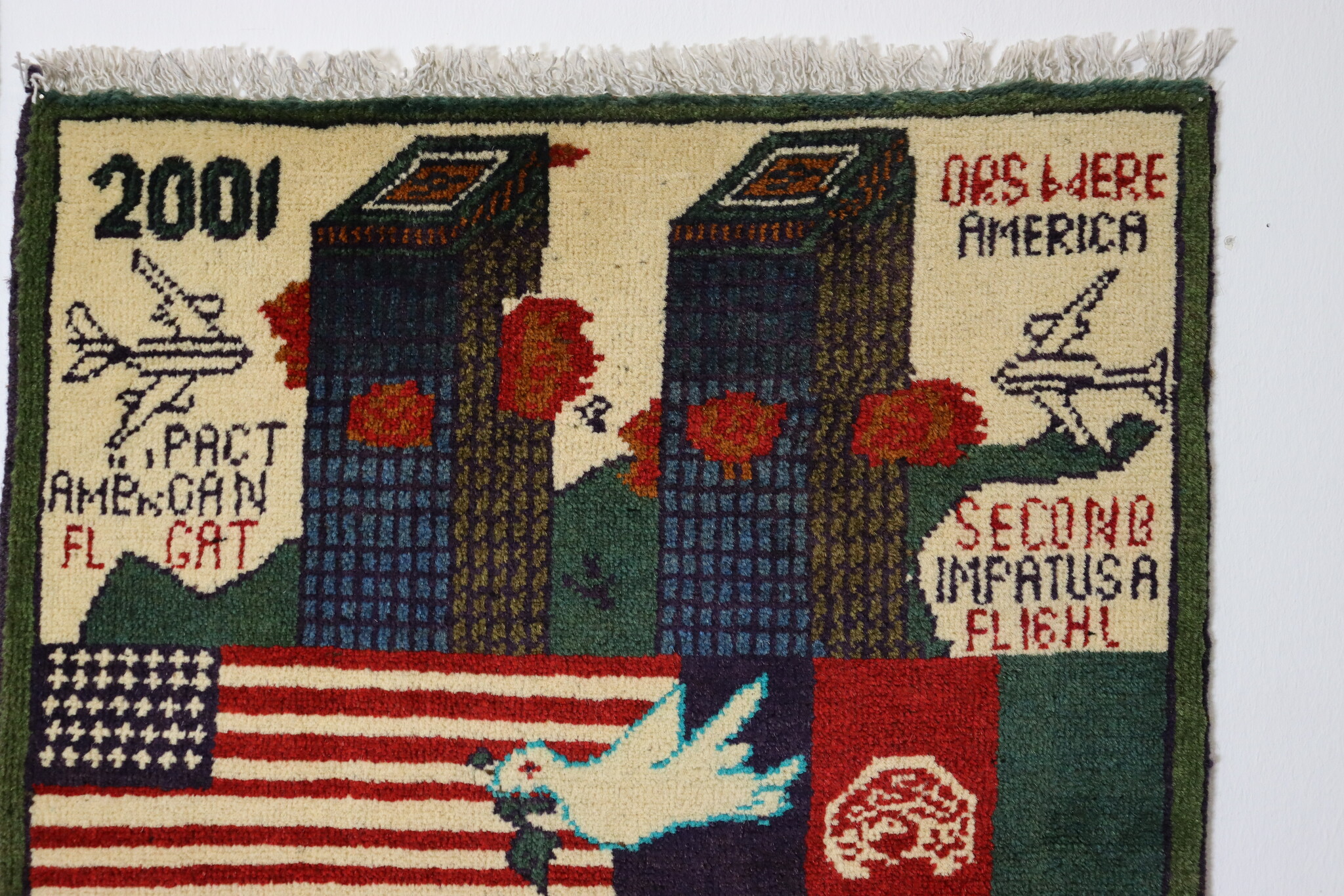 80x60 cm Afghanistan U.S.A 11 september 2001 Newyork world trade center afghan Kriegteppich  Nr.25 - U