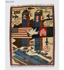 80x60 cm Afghanistan U.S.A 11 september 2001 Newyork world trade center afghan Kriegteppich  Nr:25 - X