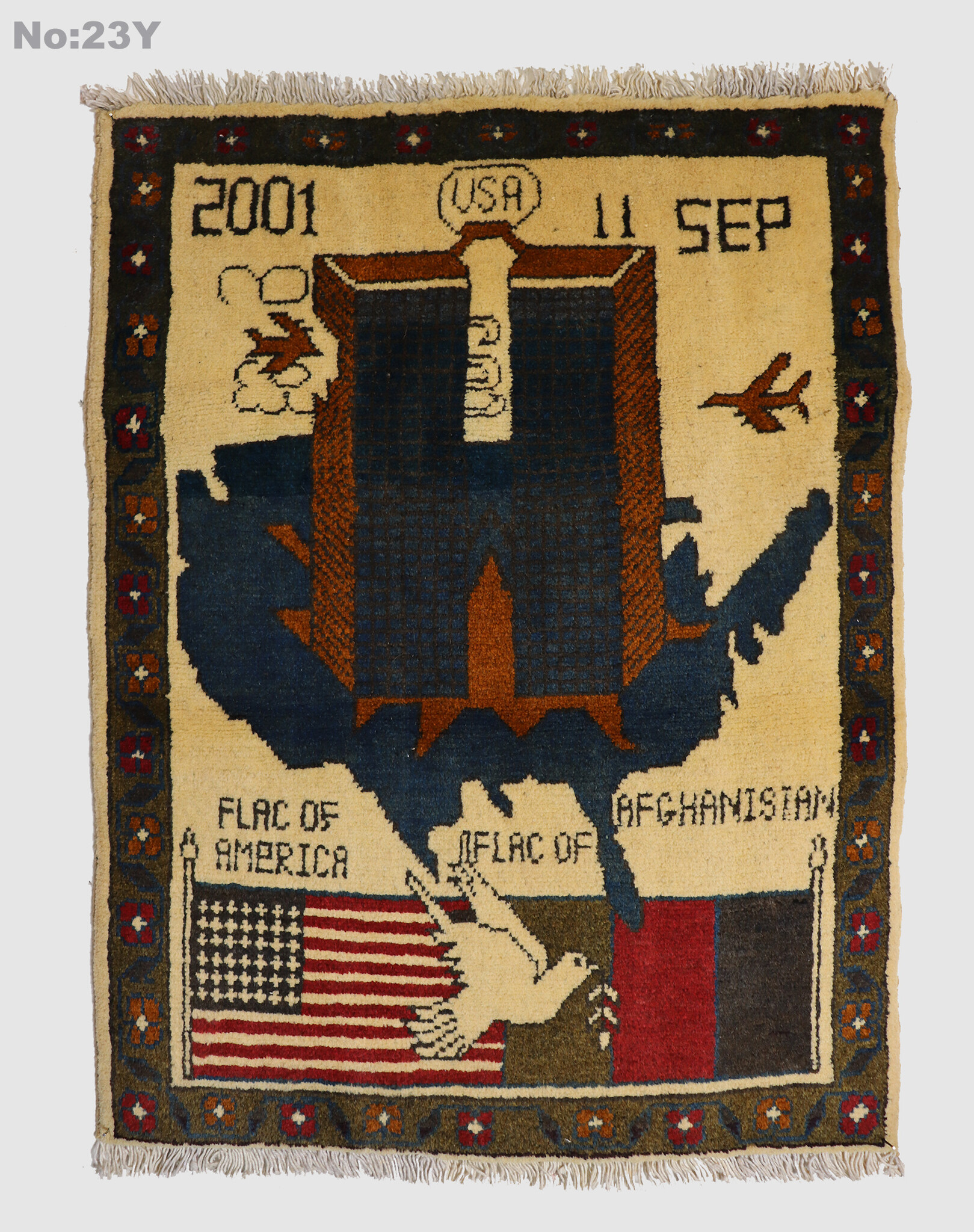 80x60 cm Afghanistan U.S.A 11 september 2001 Newyork world trade center afghan Kriegteppich  Nr.25 - Y