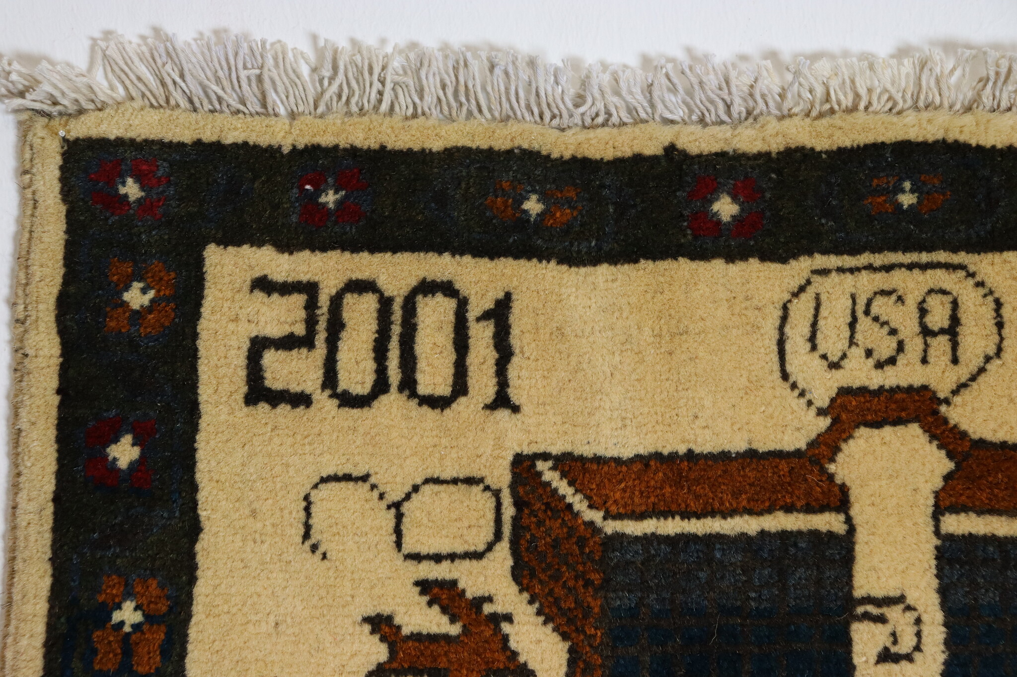 80x60 cm Afghanistan U.S.A 11 september 2001 Newyork world trade center afghan Kriegteppich  Nr.25 - Y